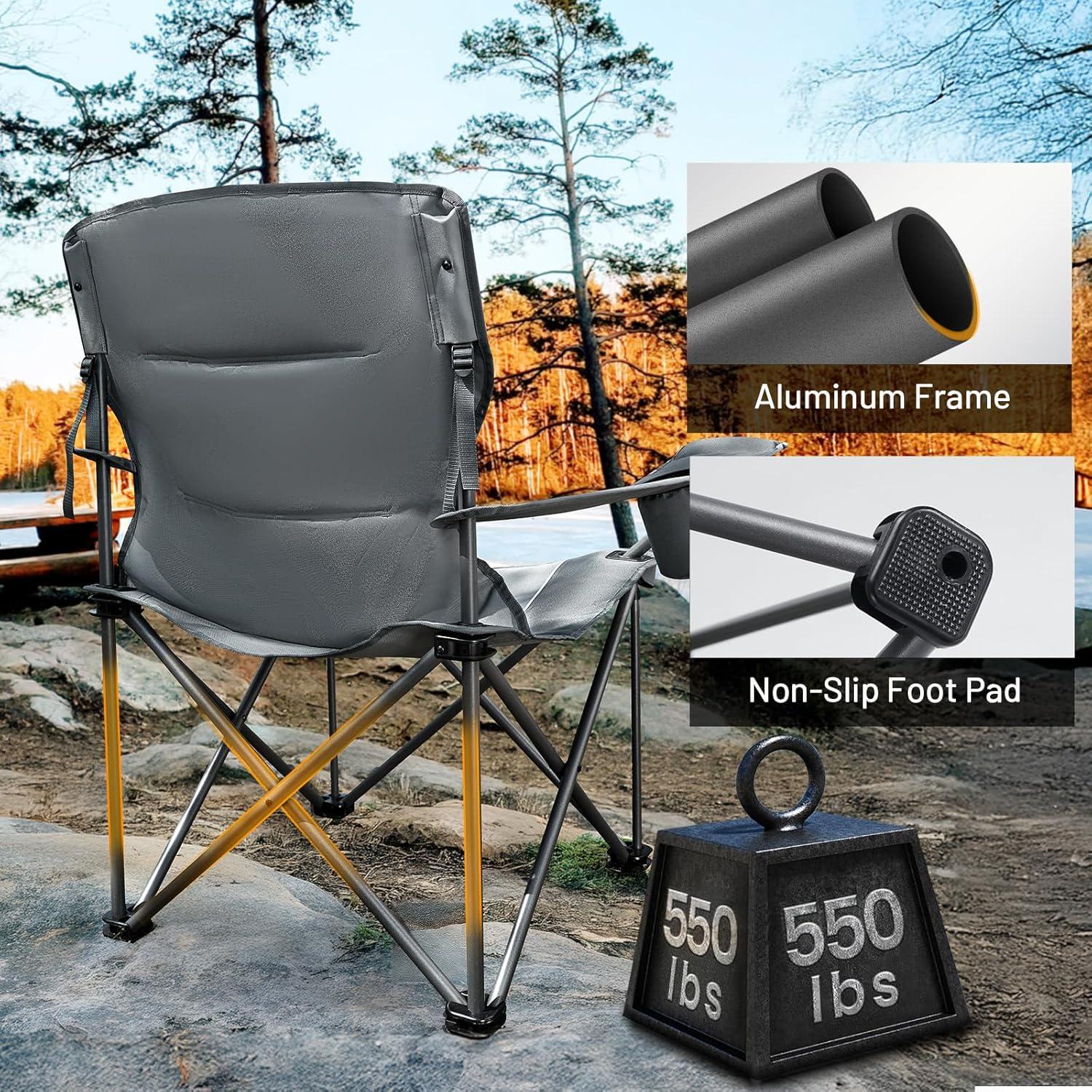image:imageTimber Ridge 550 LBS Oversized Folding Camping Chair for Adults Heavy Duty Outdoor Chair with Cup Holder Side Pocket for Camp Lawn Picnic NavyUpgradeGrey