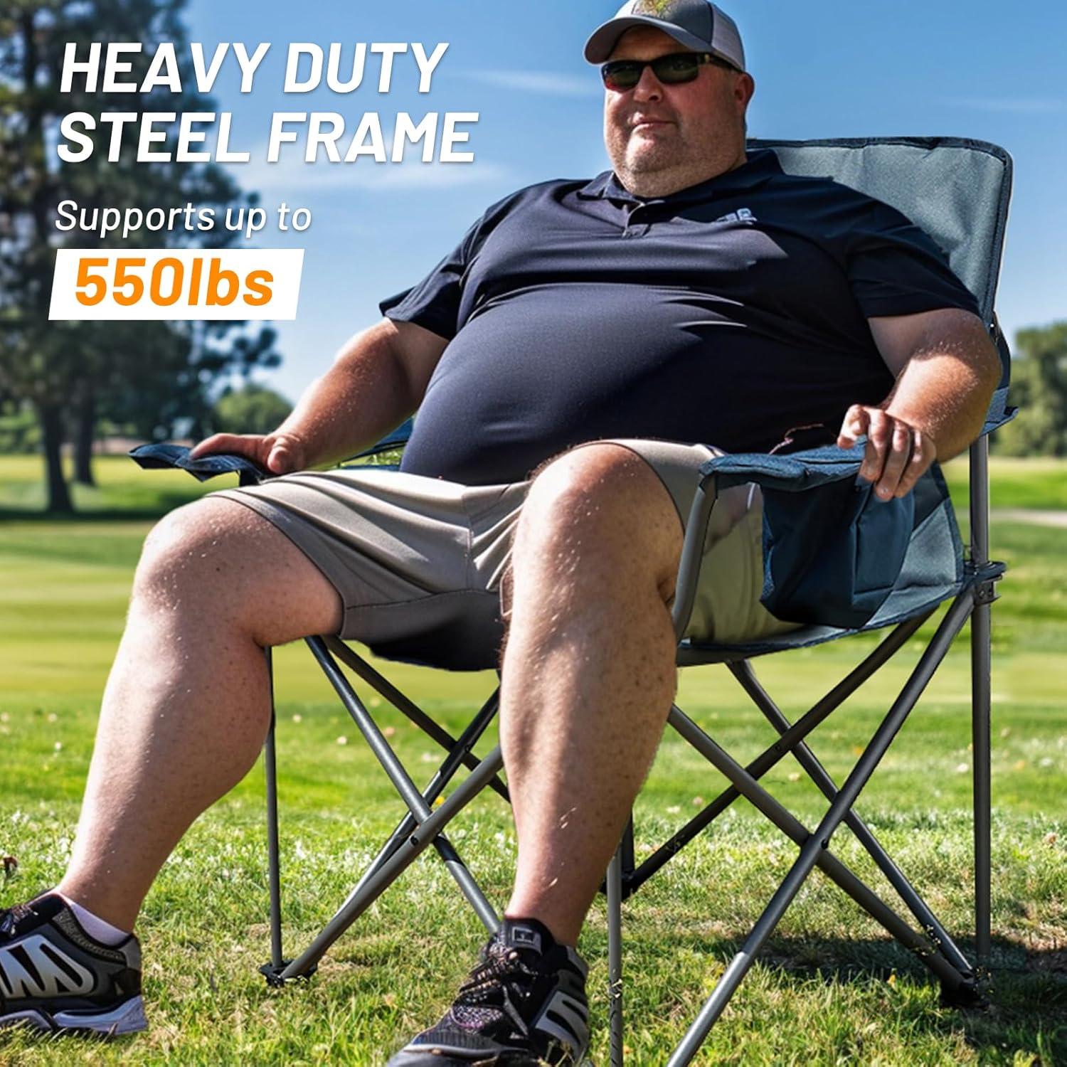 image:imageTimber Ridge 550 LBS Oversized Folding Camping Chair for Adults Heavy Duty Outdoor Chair with Cup Holder Side Pocket for Camp Lawn Picnic NavyUpgradeGrey2 Pack