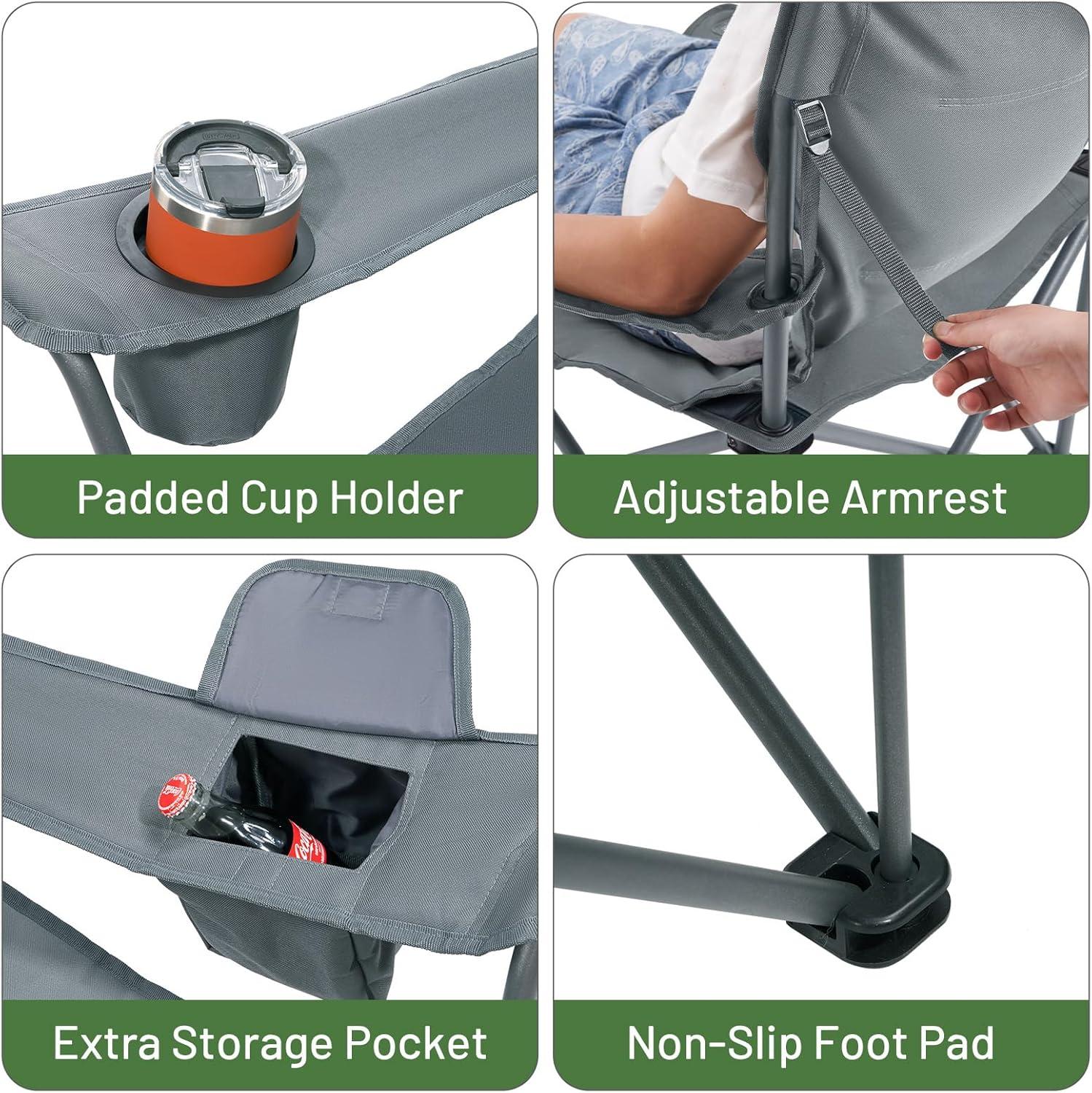 image:imageTimber Ridge 550 LBS Oversized Folding Camping Chair for Adults Heavy Duty Outdoor Chair with Cup Holder Side Pocket for Camp Lawn Picnic NavyUpgradeGrey2 Pack