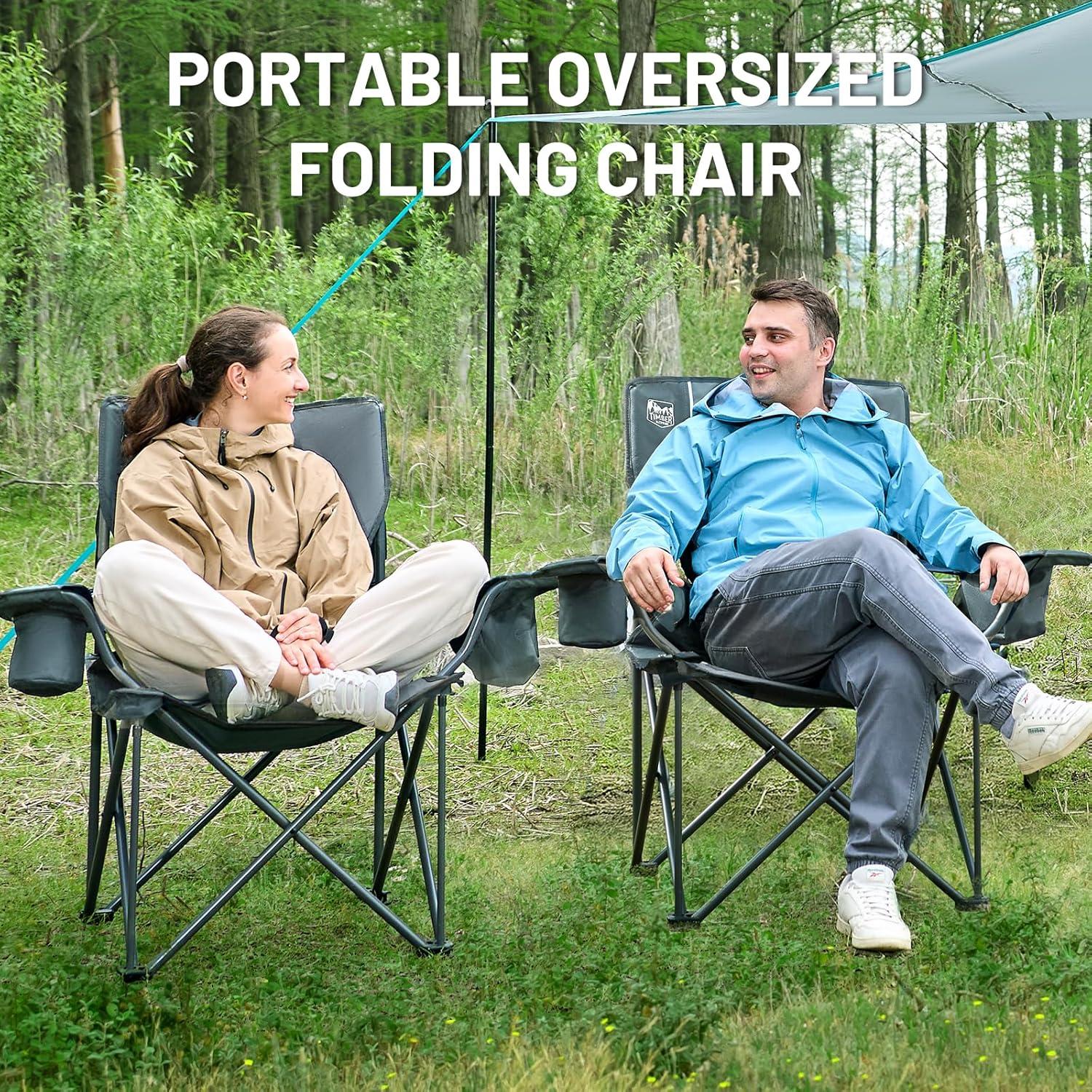 image:imageTimber Ridge 550 LBS Oversized Folding Camping Chair for Adults Heavy Duty Outdoor Chair with Cup Holder Side Pocket for Camp Lawn Picnic NavyUpgradeGrey2 Pack