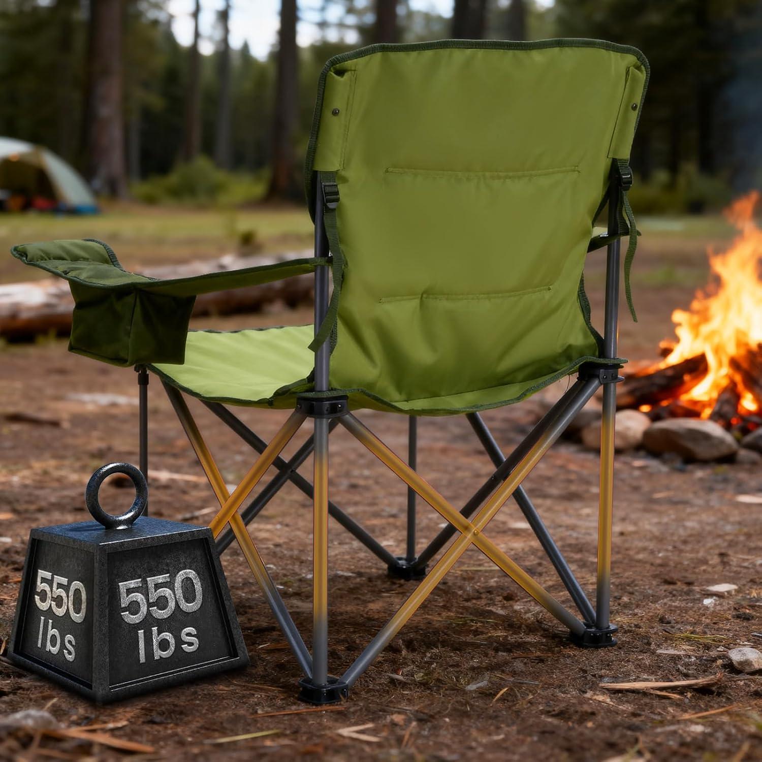 image:imageTimber Ridge 550 LBS Oversized Folding Camping Chair for Adults Heavy Duty Outdoor Chair with Cup Holder Side Pocket for Camp Lawn Picnic NavyUpgradeGreen2 Pack