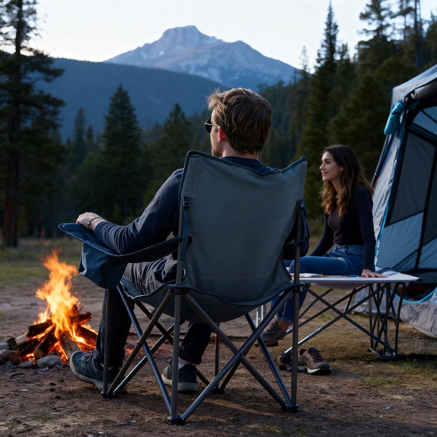 image:imageTimber Ridge 550 LBS Oversized Folding Camping Chair for Adults Heavy Duty Outdoor Chair with Cup Holder Side Pocket for Camp Lawn Picnic NavyUpgradeNavyupgrade