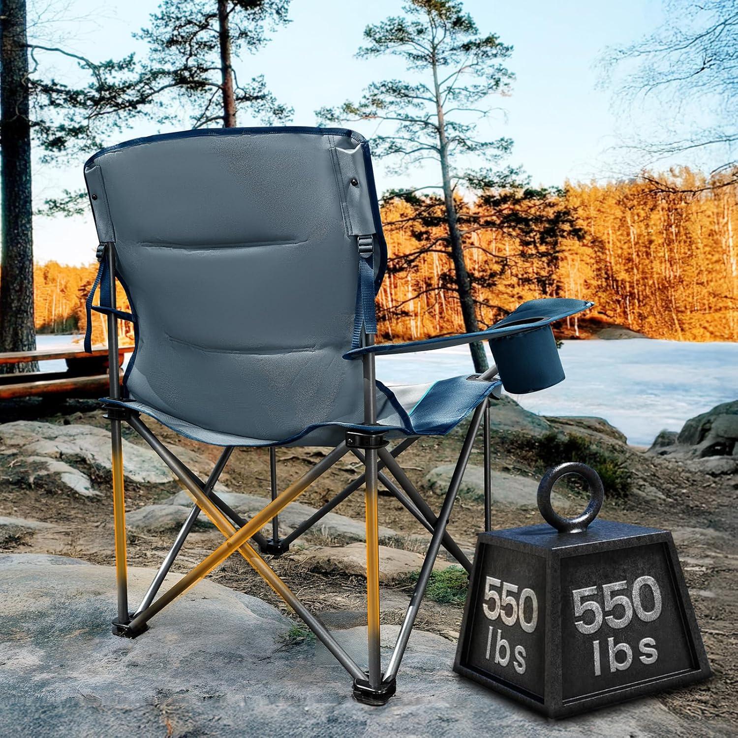 image:imageTimber Ridge 550 LBS Oversized Folding Camping Chair for Adults Heavy Duty Outdoor Chair with Cup Holder Side Pocket for Camp Lawn Picnic NavyUpgradeNavyupgrade