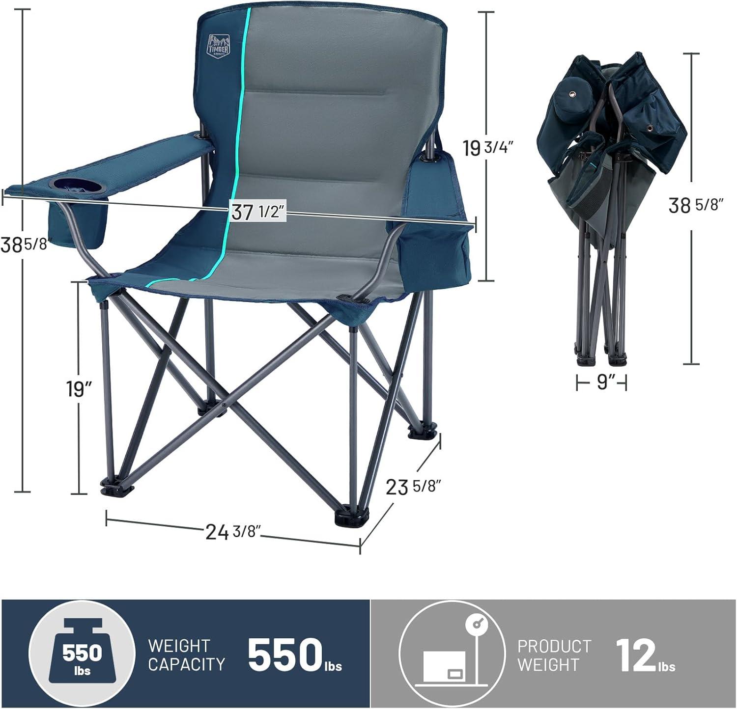 image:imageTimber Ridge 550 LBS Oversized Folding Camping Chair for Adults Heavy Duty Outdoor Chair with Cup Holder Side Pocket for Camp Lawn Picnic NavyUpgradeNavyupgrade