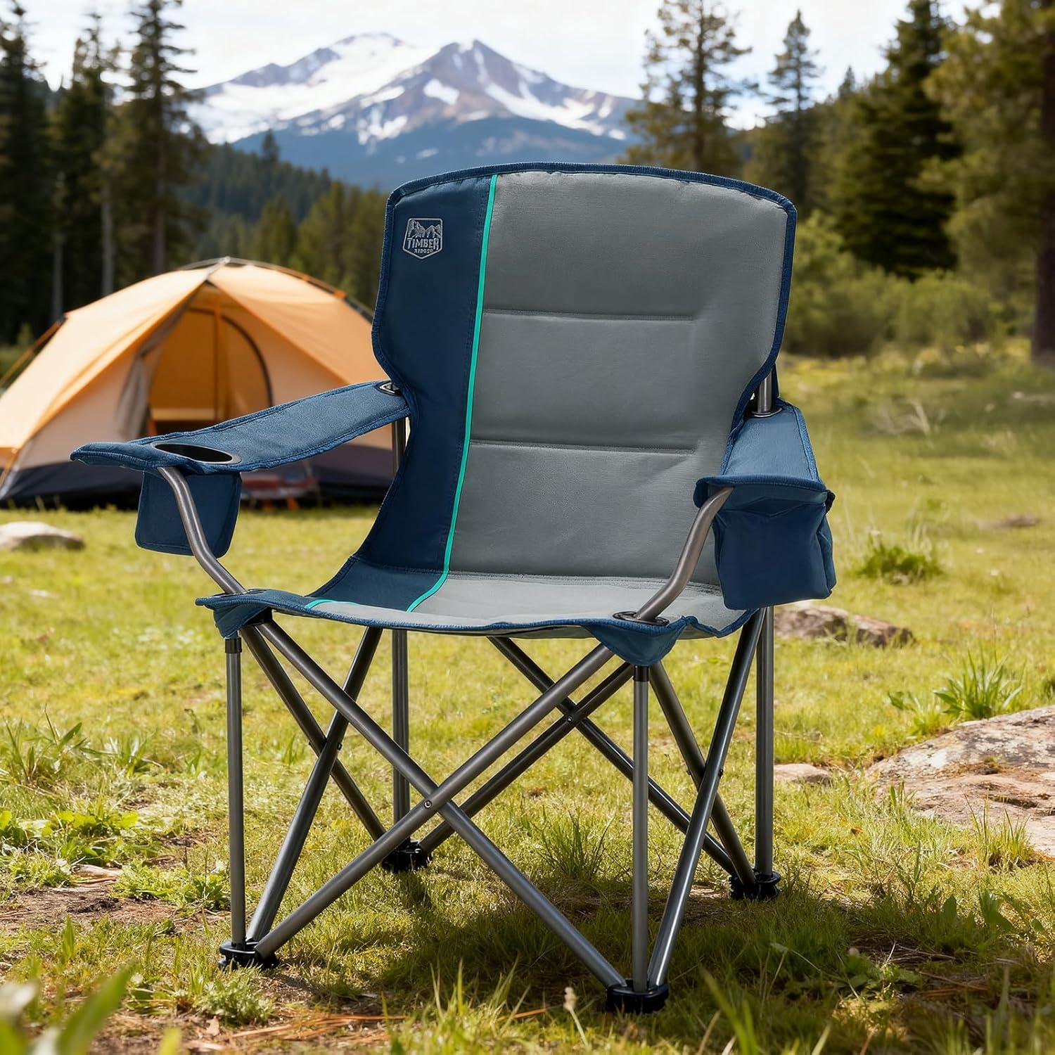 image:imageTimber Ridge 550 LBS Oversized Folding Camping Chair for Adults Heavy Duty Outdoor Chair with Cup Holder Side Pocket for Camp Lawn Picnic NavyUpgradeNavyupgrade