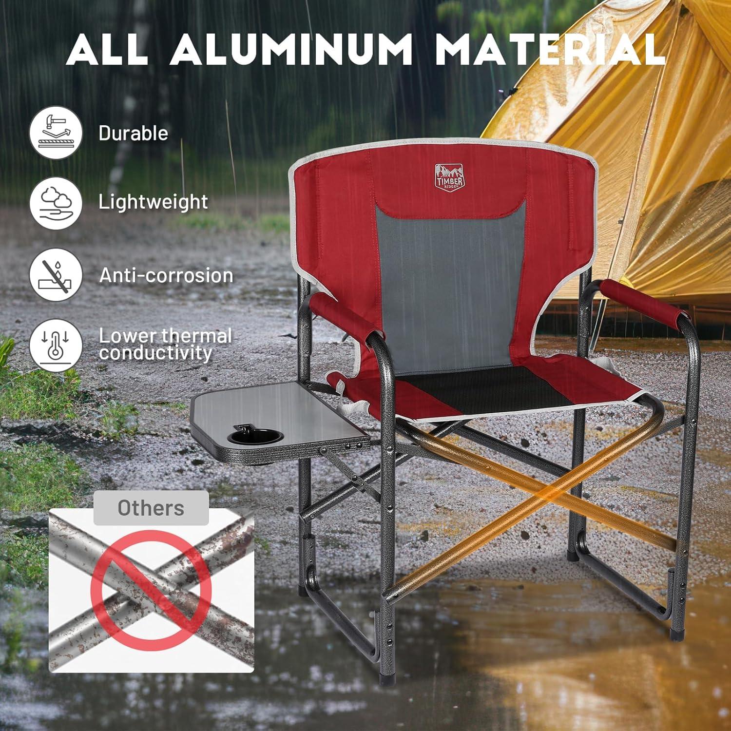 image:imageTimber Ridge Aluminum Oversized Camping Chair Lightweight Portable Directors Chair with Side Table Detachable Side Pocket for Outdoor Camping Lawn Picnic Support 400lbs TanRed2 Set