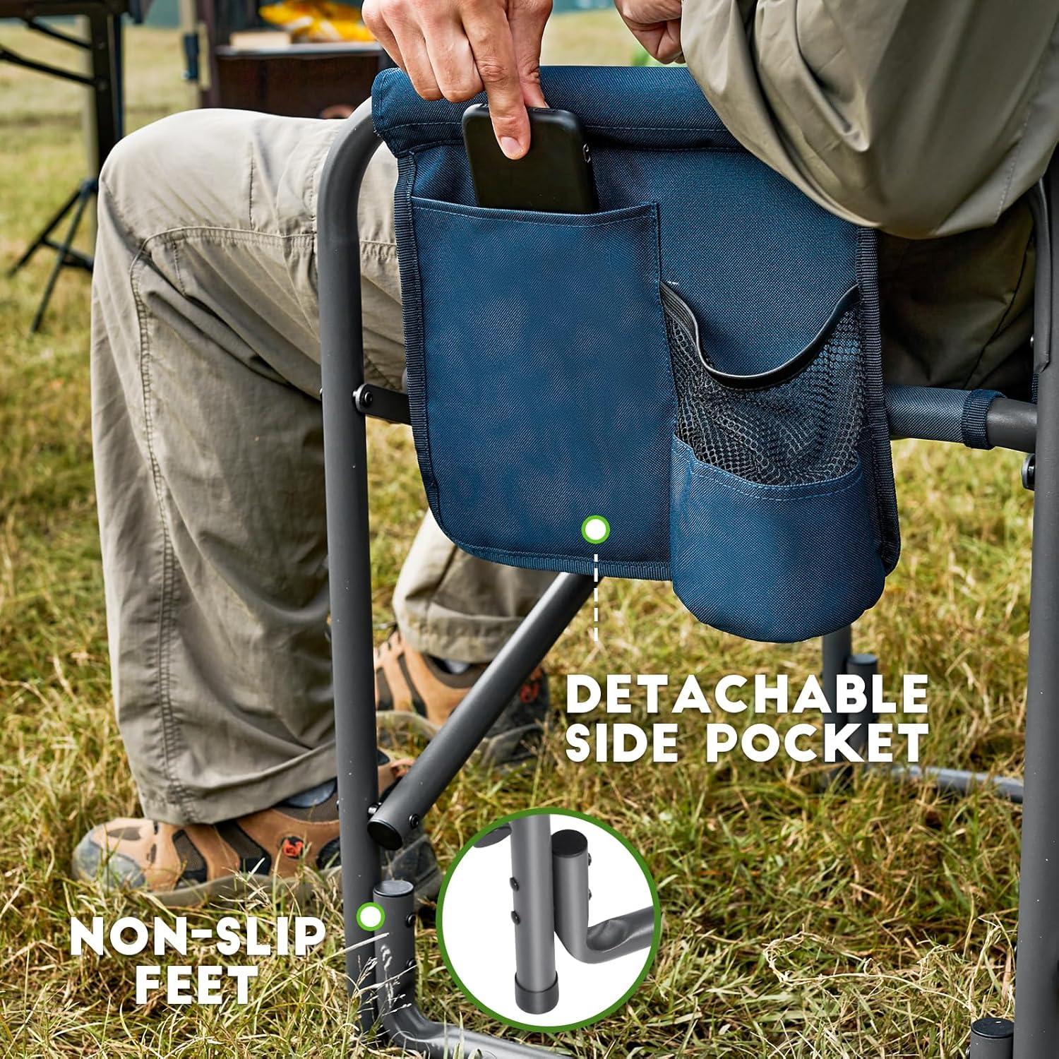 image:imageTimber Ridge Aluminum Oversized Camping Chair Lightweight Portable Directors Chair with Side Table Detachable Side Pocket for Outdoor Camping Lawn Picnic Support 400lbs TanBlue