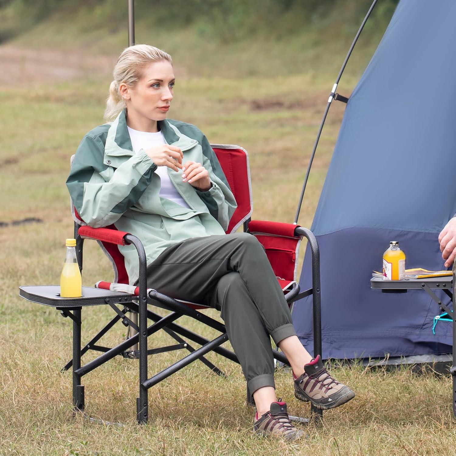 image:imageTimber Ridge Aluminum Oversized Camping Chair Lightweight Portable Directors Chair with Side Table Detachable Side Pocket for Outdoor Camping Lawn Picnic Support 400lbs TanRed2 Set
