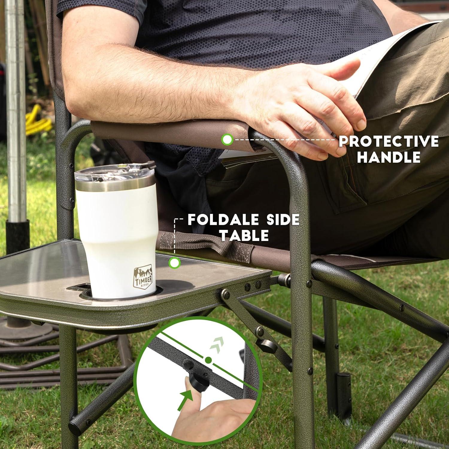image:imageTimber Ridge Aluminum Oversized Camping Chair Lightweight Portable Directors Chair with Side Table Detachable Side Pocket for Outdoor Camping Lawn Picnic Support 400lbs TanTan