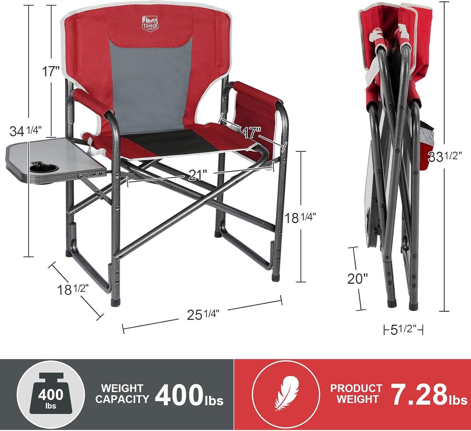 image:imageTimber Ridge Aluminum Oversized Camping Chair Lightweight Portable Directors Chair with Side Table Detachable Side Pocket for Outdoor Camping Lawn Picnic Support 400lbs TanRed2 Set