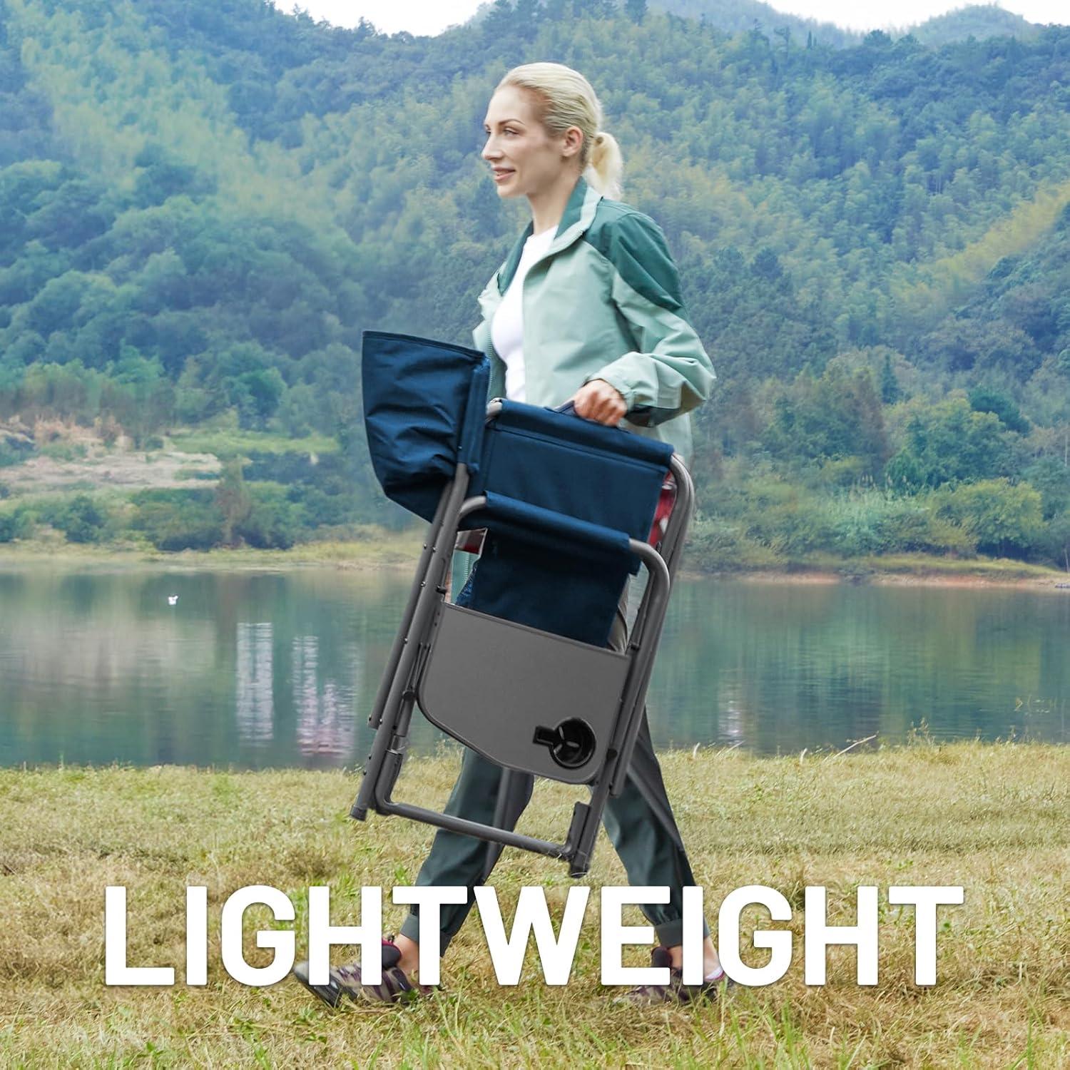 image:imageTimber Ridge Aluminum Oversized Camping Chair Lightweight Portable Directors Chair with Side Table Detachable Side Pocket for Outdoor Camping Lawn Picnic Support 400lbs TanBlue2 Set