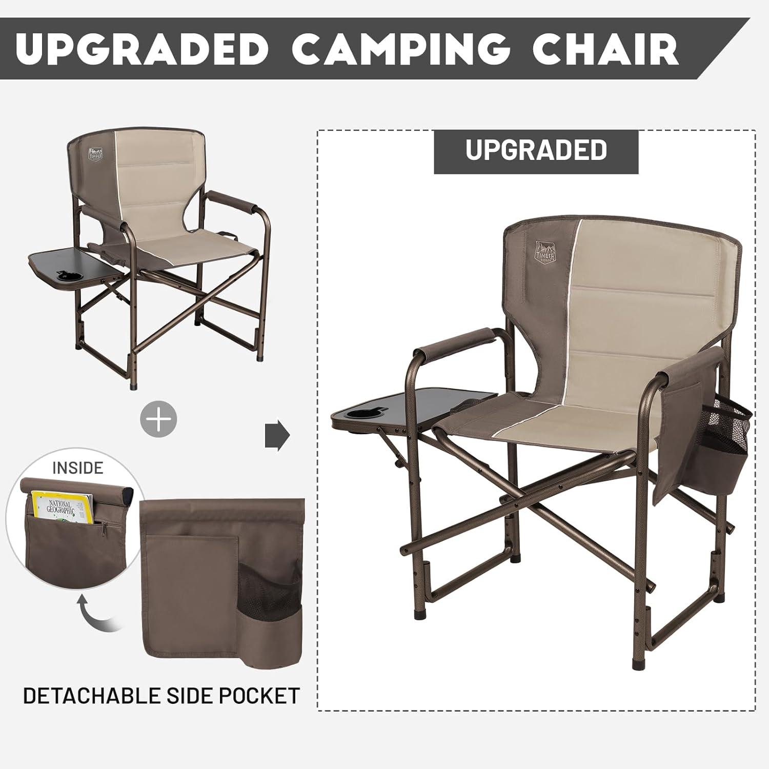 image:imageTimber Ridge Aluminum Oversized Camping Chair Lightweight Portable Directors Chair with Side Table Detachable Side Pocket for Outdoor Camping Lawn Picnic Support 400lbs TanTan