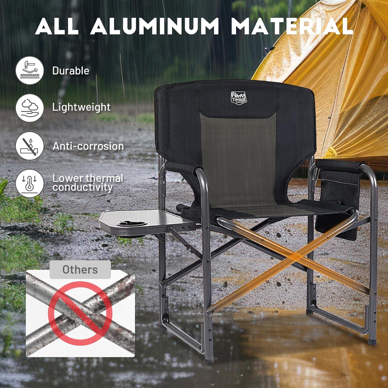 image:imageTimber Ridge Aluminum Oversized Camping Chair Lightweight Portable Directors Chair with Side Table Detachable Side Pocket for Outdoor Camping Lawn Picnic Support 400lbs TanBlack