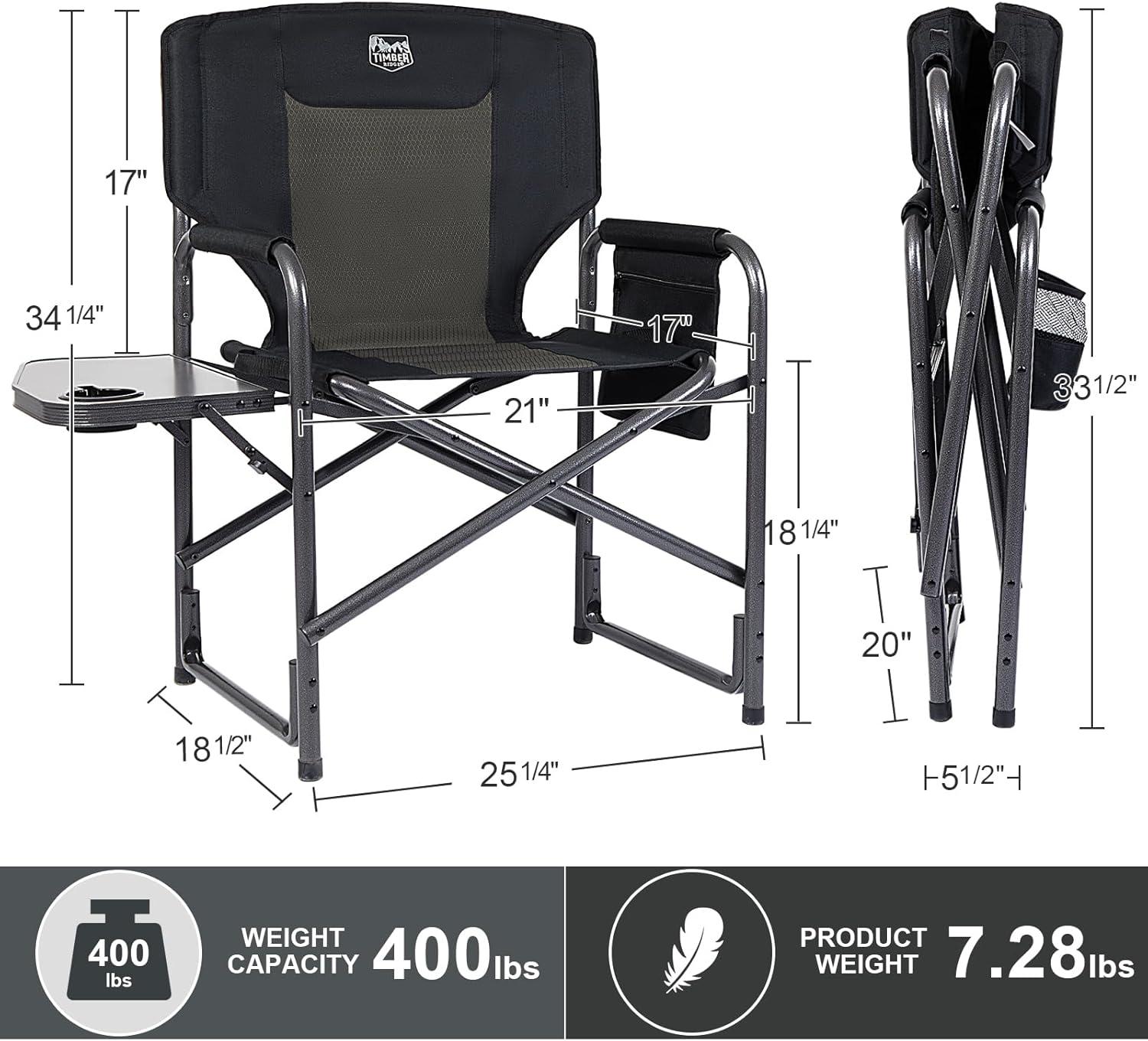 image:imageTimber Ridge Aluminum Oversized Camping Chair Lightweight Portable Directors Chair with Side Table Detachable Side Pocket for Outdoor Camping Lawn Picnic Support 400lbs TanBlack
