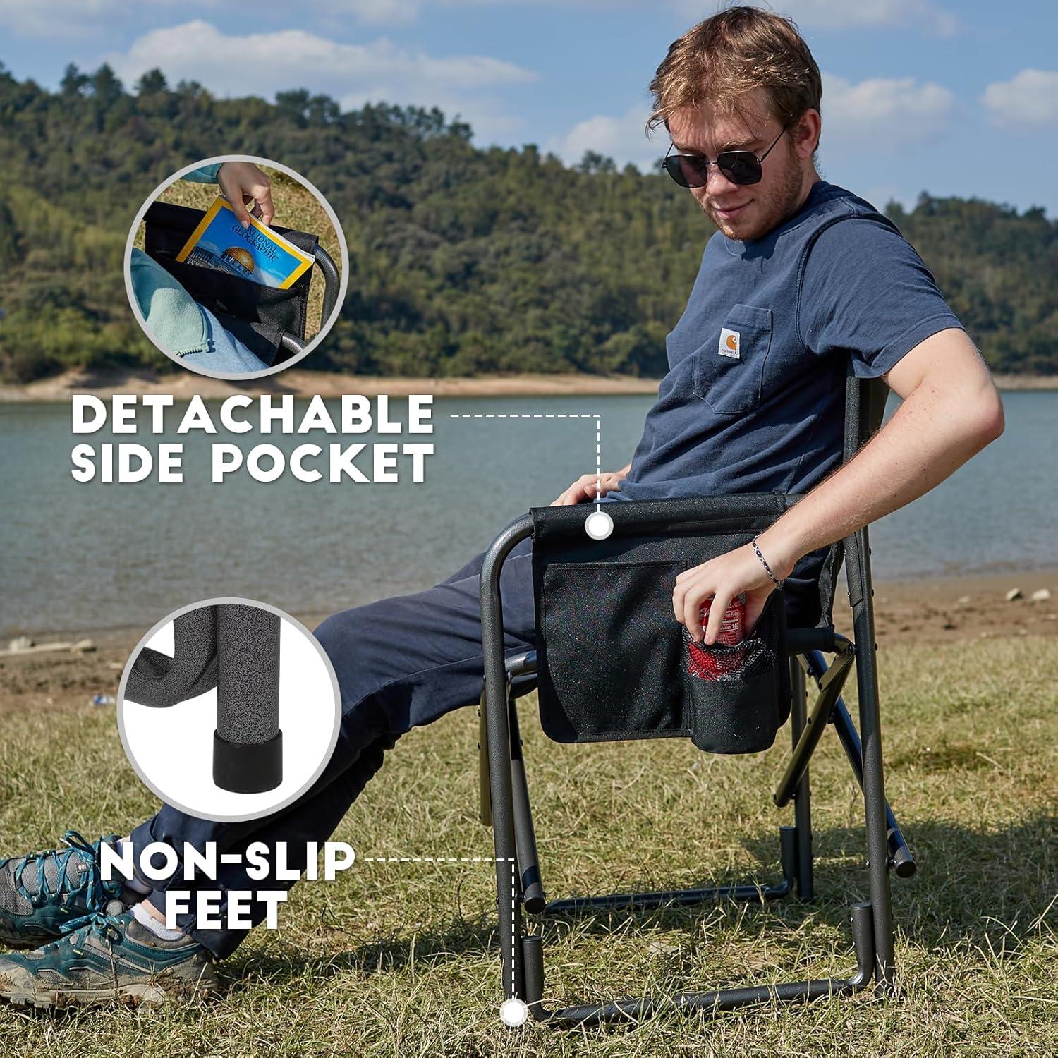 image:imageTimber Ridge Aluminum Oversized Camping Chair Lightweight Portable Directors Chair with Side Table Detachable Side Pocket for Outdoor Camping Lawn Picnic Support 400lbs TanBlack