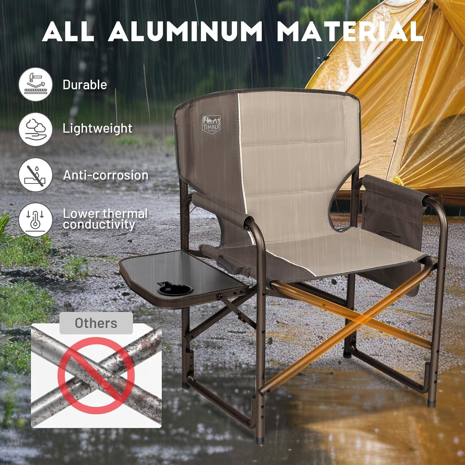 image:imageTimber Ridge Aluminum Oversized Camping Chair Lightweight Portable Directors Chair with Side Table Detachable Side Pocket for Outdoor Camping Lawn Picnic Support 400lbs TanTan