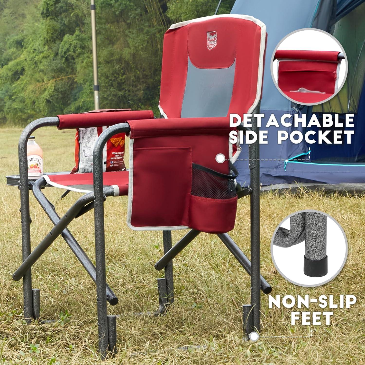 image:imageTimber Ridge Aluminum Oversized Camping Chair Lightweight Portable Directors Chair with Side Table Detachable Side Pocket for Outdoor Camping Lawn Picnic Support 400lbs TanRed2 Set