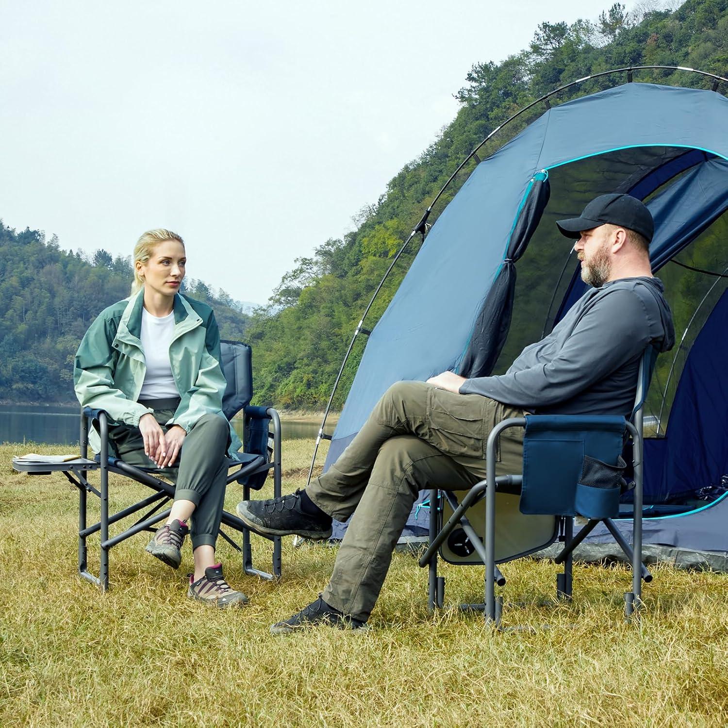 image:imageTimber Ridge Aluminum Oversized Camping Chair Lightweight Portable Directors Chair with Side Table Detachable Side Pocket for Outdoor Camping Lawn Picnic Support 400lbs TanBlue