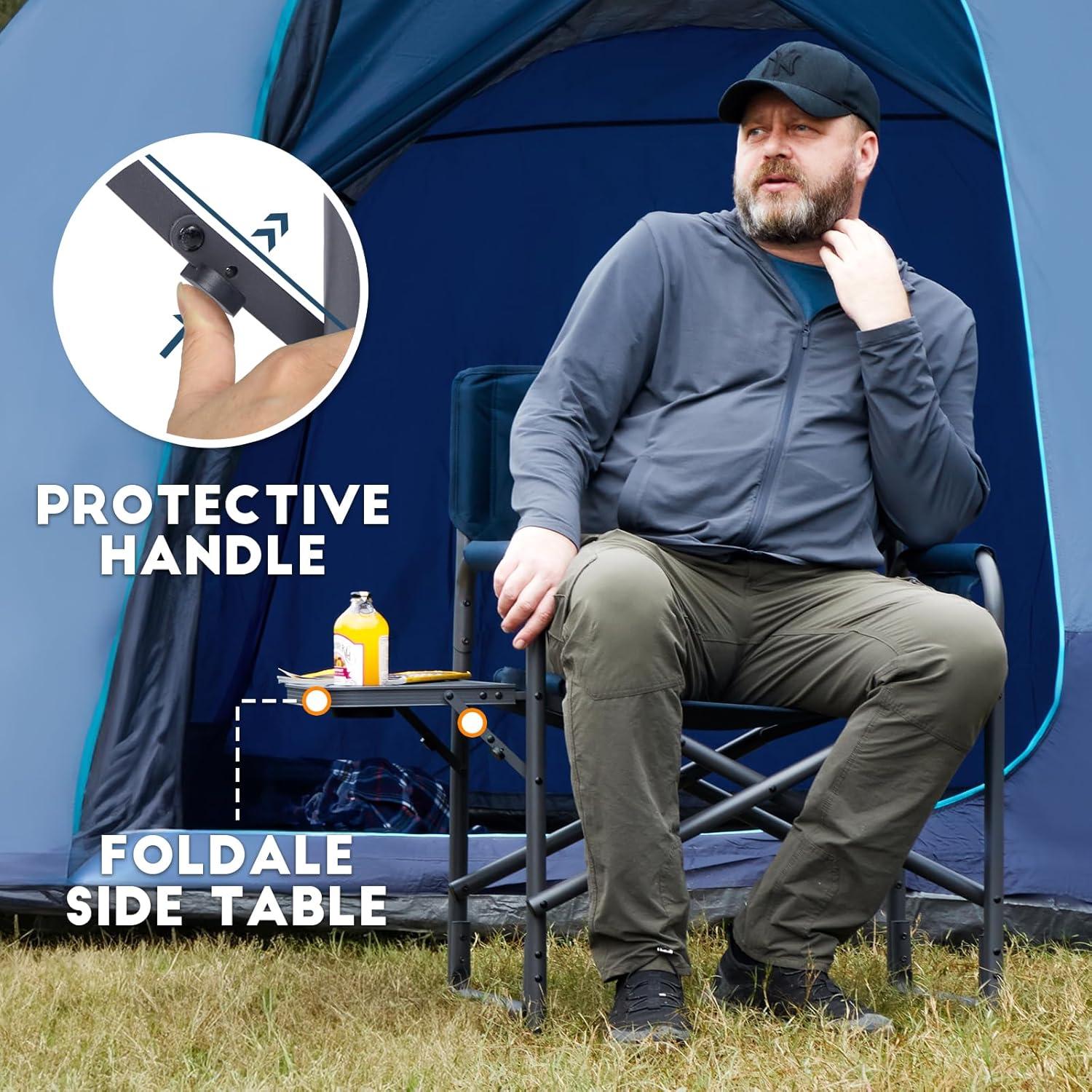 image:imageTimber Ridge Aluminum Oversized Camping Chair Lightweight Portable Directors Chair with Side Table Detachable Side Pocket for Outdoor Camping Lawn Picnic Support 400lbs TanBlue