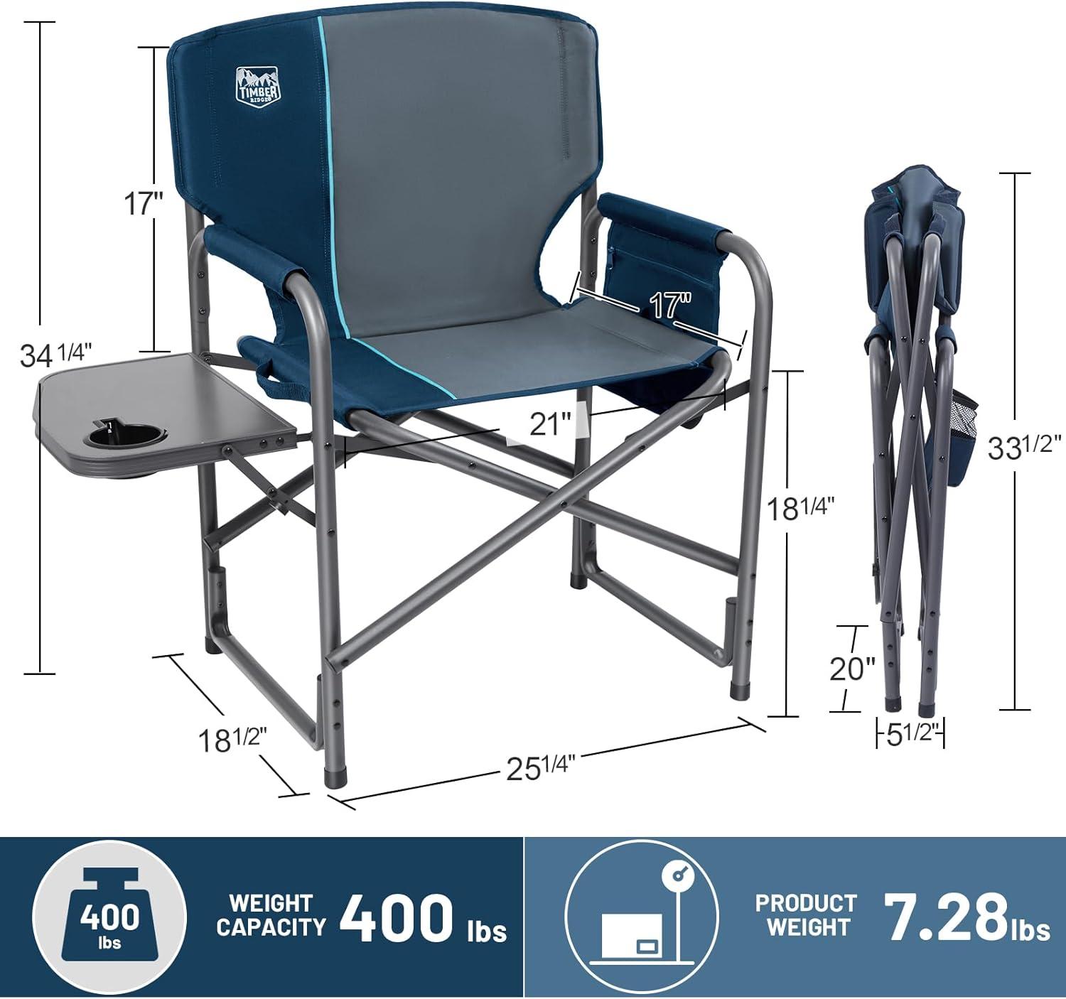 image:imageTimber Ridge Aluminum Oversized Camping Chair Lightweight Portable Directors Chair with Side Table Detachable Side Pocket for Outdoor Camping Lawn Picnic Support 400lbs TanBlue2 Set