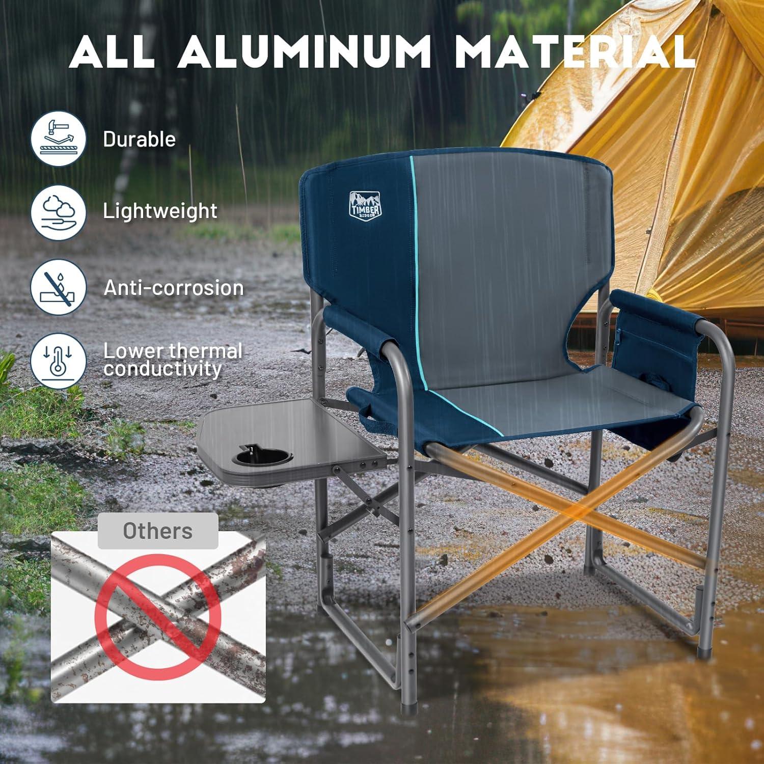 image:imageTimber Ridge Aluminum Oversized Camping Chair Lightweight Portable Directors Chair with Side Table Detachable Side Pocket for Outdoor Camping Lawn Picnic Support 400lbs TanBlue