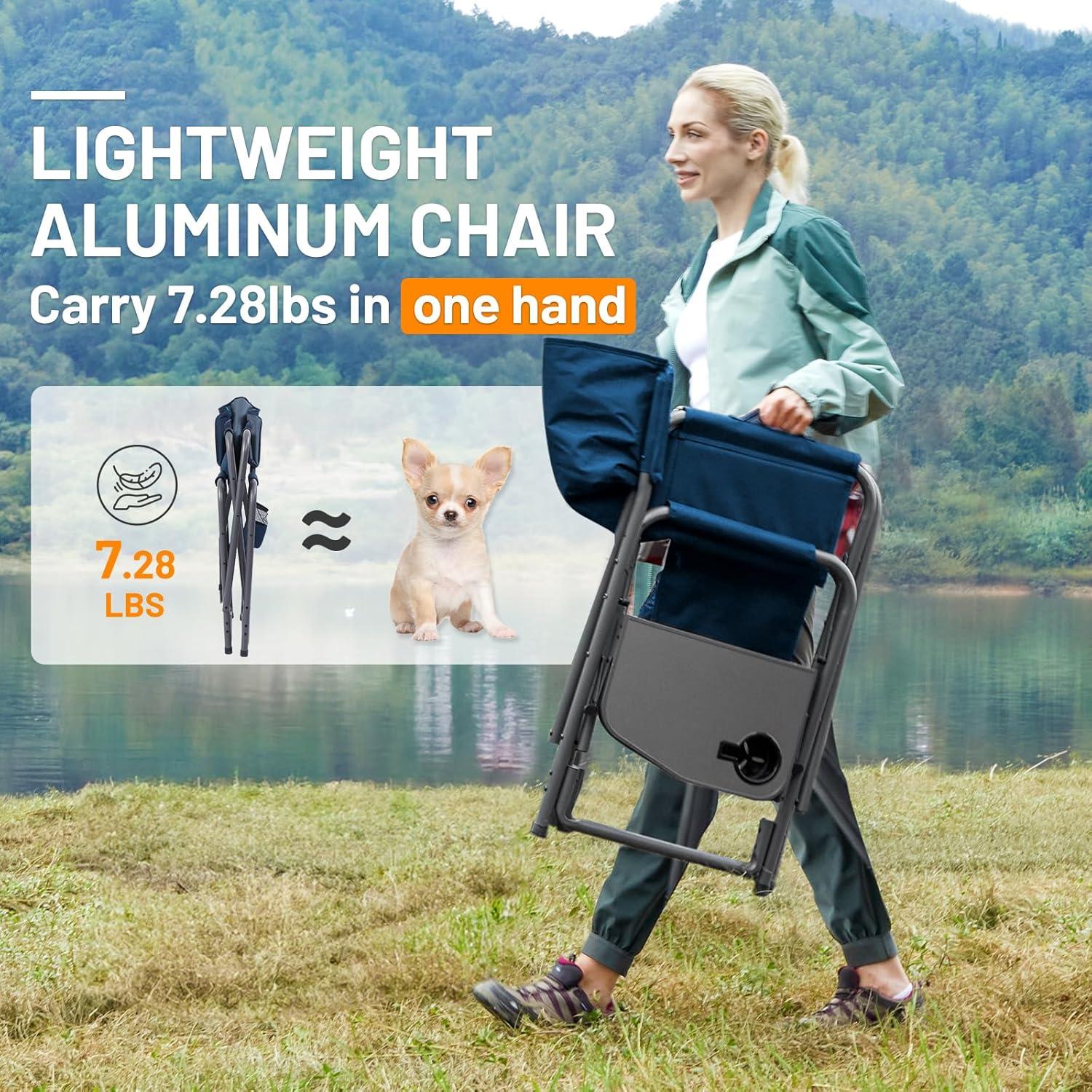 image:imageTimber Ridge Aluminum Oversized Camping Chair Lightweight Portable Directors Chair with Side Table Detachable Side Pocket for Outdoor Camping Lawn Picnic Support 400lbs TanBlue