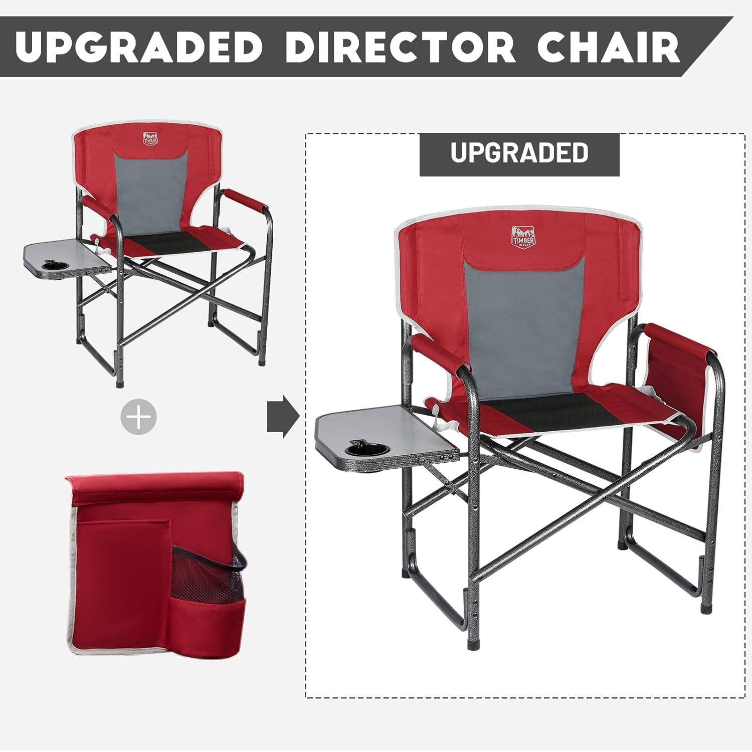 image:imageTimber Ridge Aluminum Oversized Camping Chair Lightweight Portable Directors Chair with Side Table Detachable Side Pocket for Outdoor Camping Lawn Picnic Support 400lbs TanRed2 Set