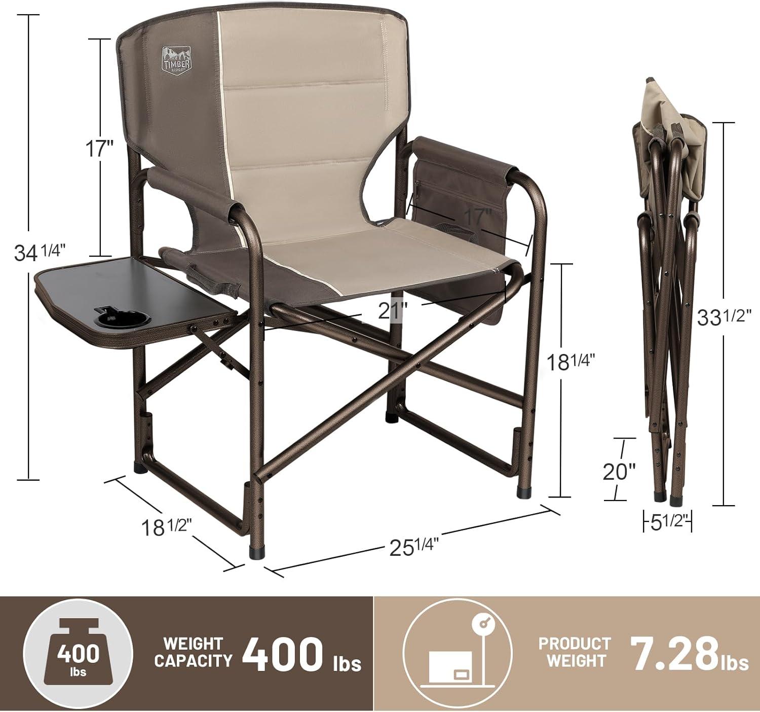 image:imageTimber Ridge Aluminum Oversized Camping Chair Lightweight Portable Directors Chair with Side Table Detachable Side Pocket for Outdoor Camping Lawn Picnic Support 400lbs TanTan