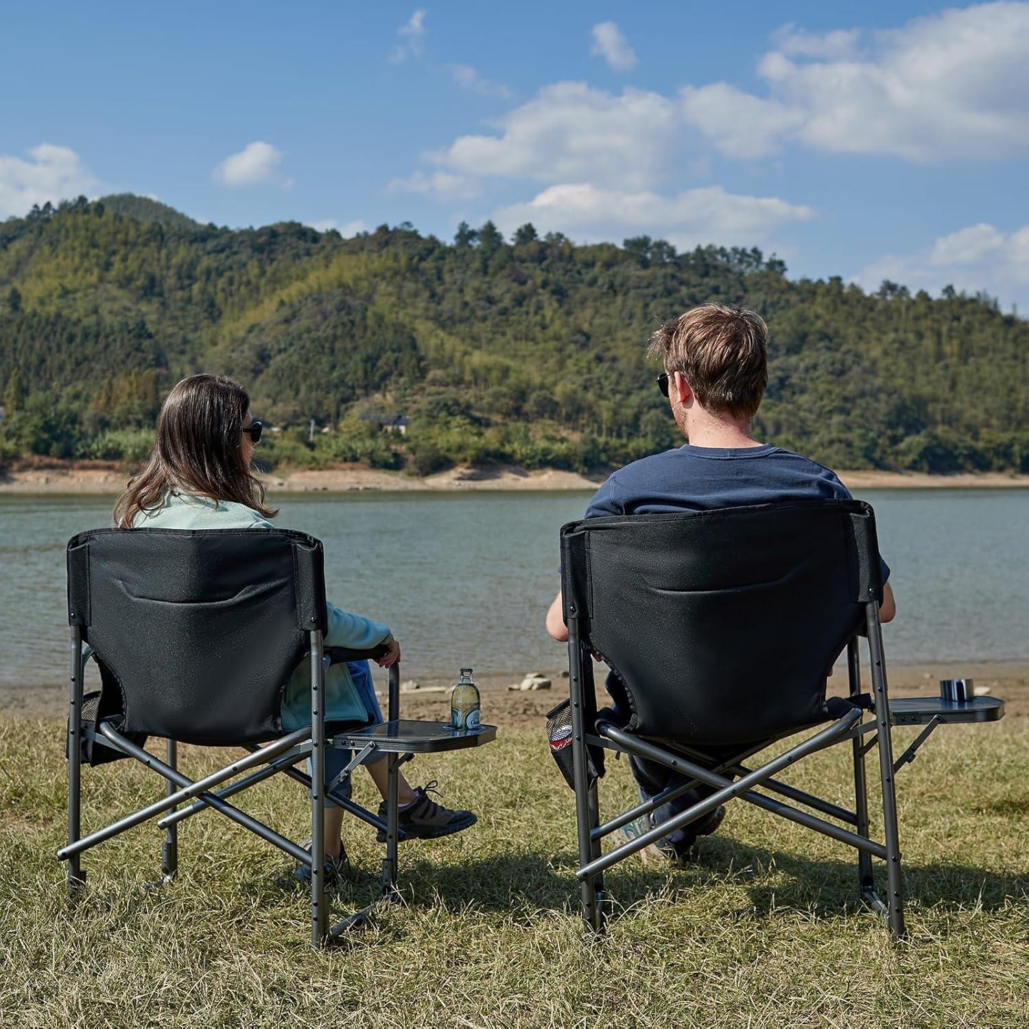 image:imageTimber Ridge Aluminum Oversized Camping Chair Lightweight Portable Directors Chair with Side Table Detachable Side Pocket for Outdoor Camping Lawn Picnic Support 400lbs TanBlack