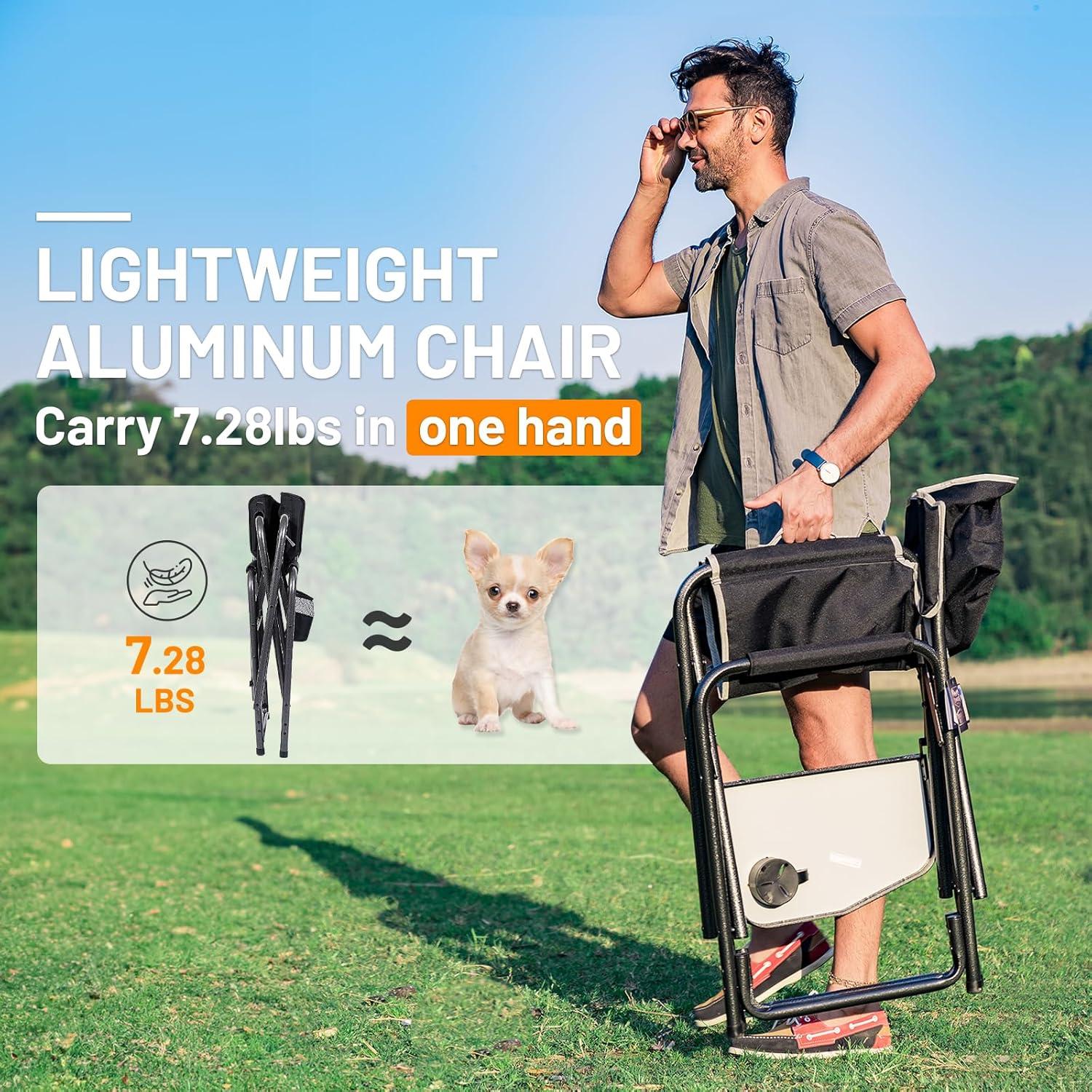 image:imageTimber Ridge Aluminum Oversized Camping Chair Lightweight Portable Directors Chair with Side Table Detachable Side Pocket for Outdoor Camping Lawn Picnic Support 400lbs TanBlack