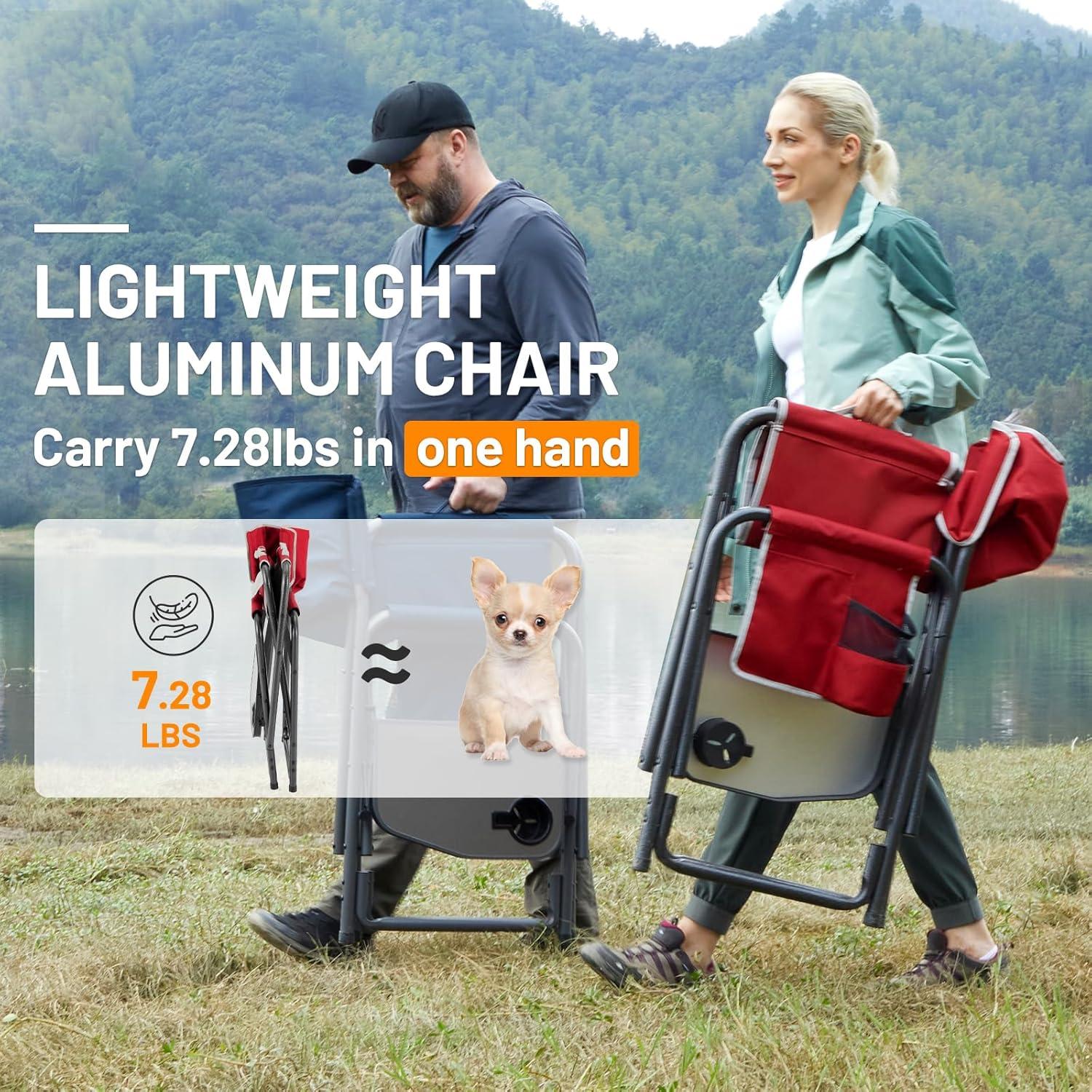 image:imageTimber Ridge Aluminum Oversized Camping Chair Lightweight Portable Directors Chair with Side Table Detachable Side Pocket for Outdoor Camping Lawn Picnic Support 400lbs TanRed2 Set