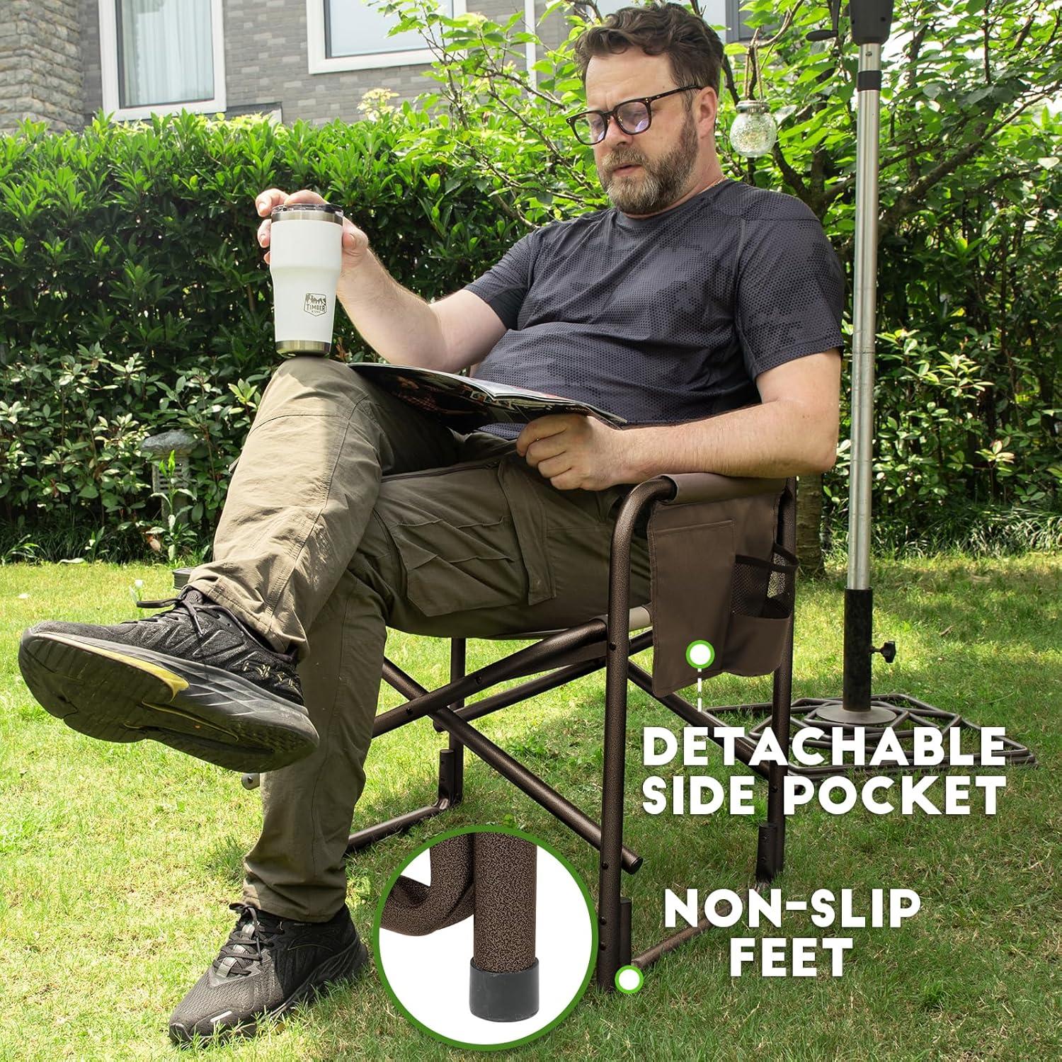 image:imageTimber Ridge Aluminum Oversized Camping Chair Lightweight Portable Directors Chair with Side Table Detachable Side Pocket for Outdoor Camping Lawn Picnic Support 400lbs TanTan