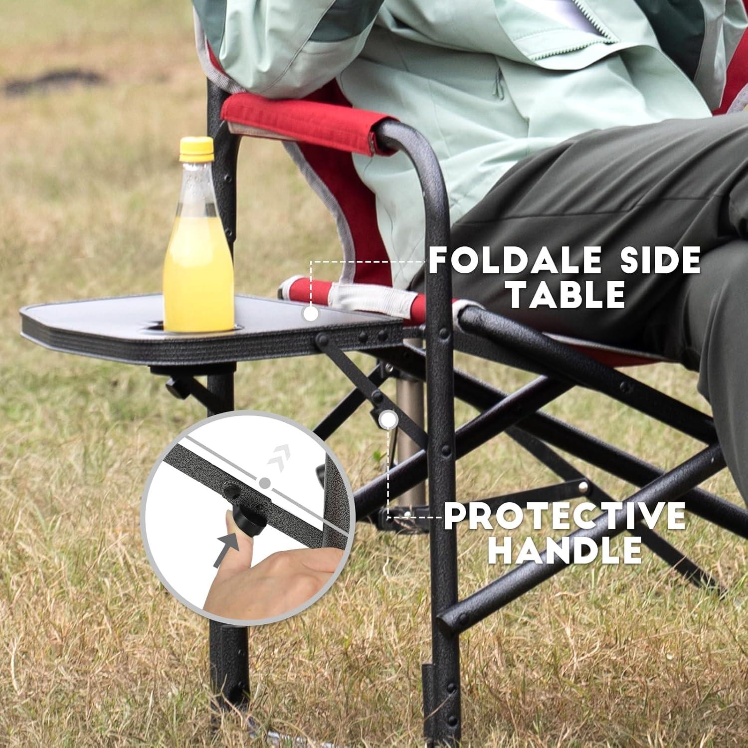 image:imageTimber Ridge Aluminum Oversized Camping Chair Lightweight Portable Directors Chair with Side Table Detachable Side Pocket for Outdoor Camping Lawn Picnic Support 400lbs TanRed2 Set
