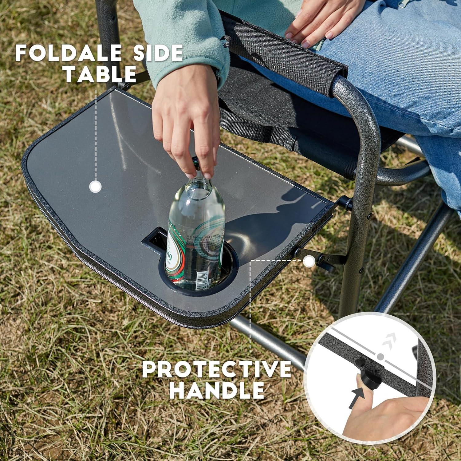 image:imageTimber Ridge Aluminum Oversized Camping Chair Lightweight Portable Directors Chair with Side Table Detachable Side Pocket for Outdoor Camping Lawn Picnic Support 400lbs TanBlack