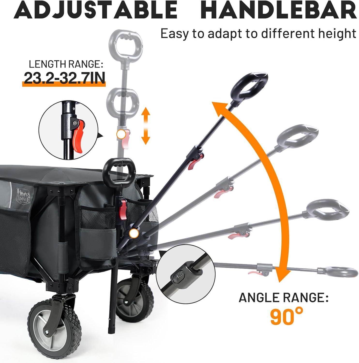 image:imageTimber Ridge Collapsible Outdoor Folding Wagon Cart Heavy Duty Camping Patio Shopping Garden Cart with Side Bag Cup Holder GreyGray