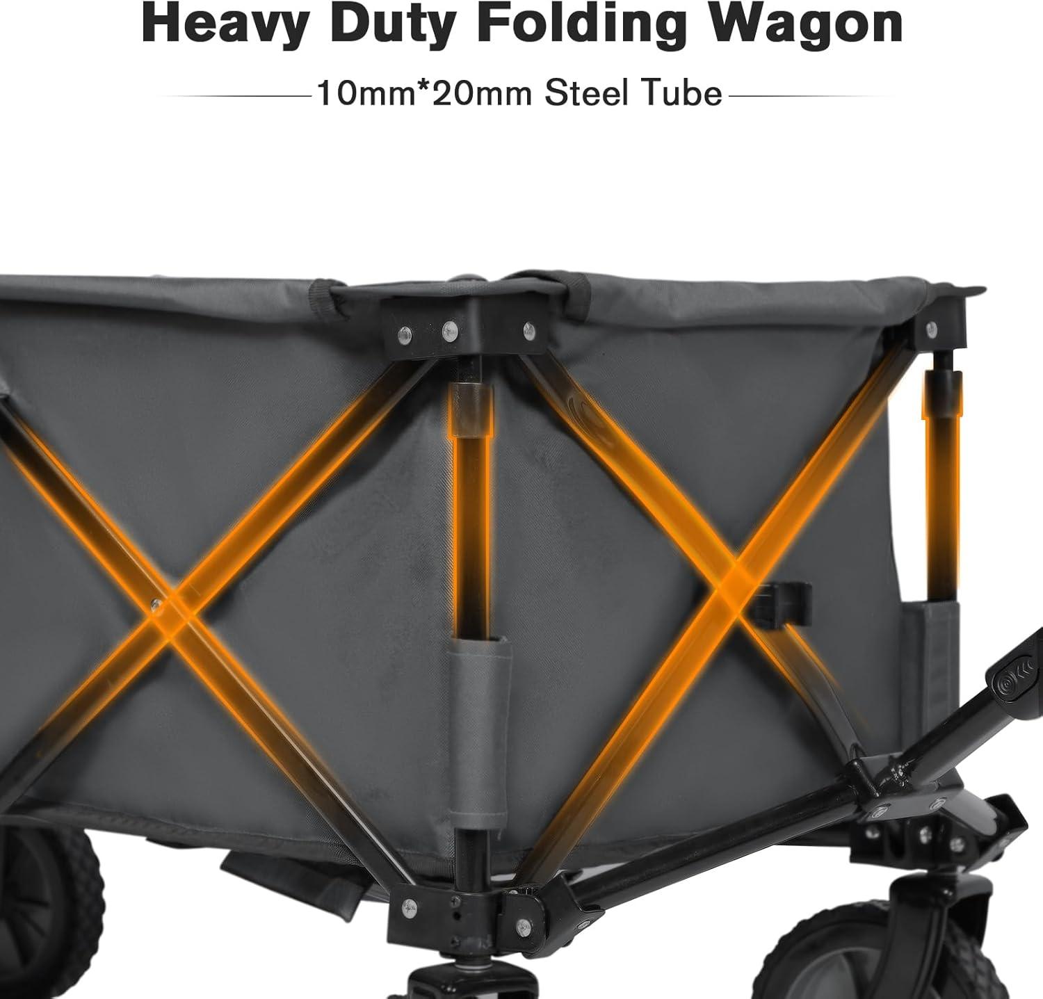 image:imageTimber Ridge Collapsible Outdoor Folding Wagon Cart Heavy Duty Camping Patio Shopping Garden Cart with Side Bag Cup Holder GreyGray