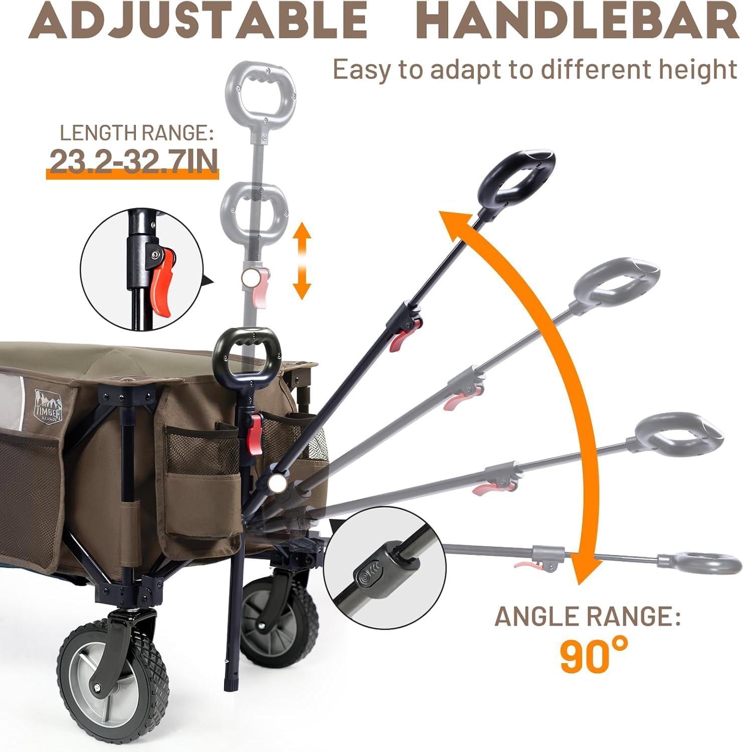 image:imageTimber Ridge Collapsible Outdoor Folding Wagon Cart Heavy Duty Camping Patio Shopping Garden Cart with Side Bag Cup Holder GreyTan
