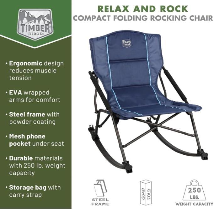 image:imageTimber Ridge Folding Rocking Camping Chair Portable Outdoor Rocker Chair with Carry Bag Supports 250 lbs1 Pack
