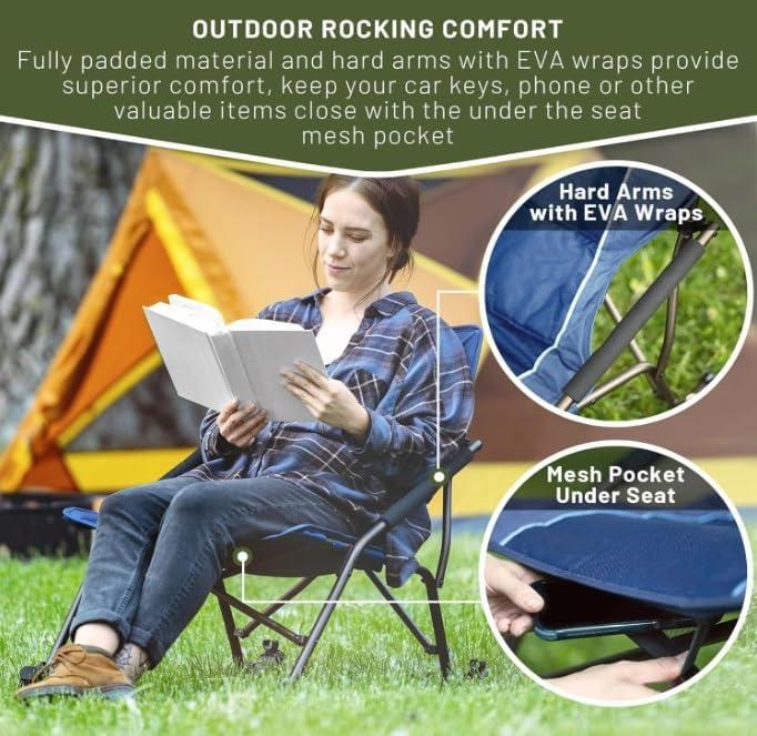 image:imageTimber Ridge Folding Rocking Camping Chair Portable Outdoor Rocker Chair with Carry Bag Supports 250 lbs1 Pack