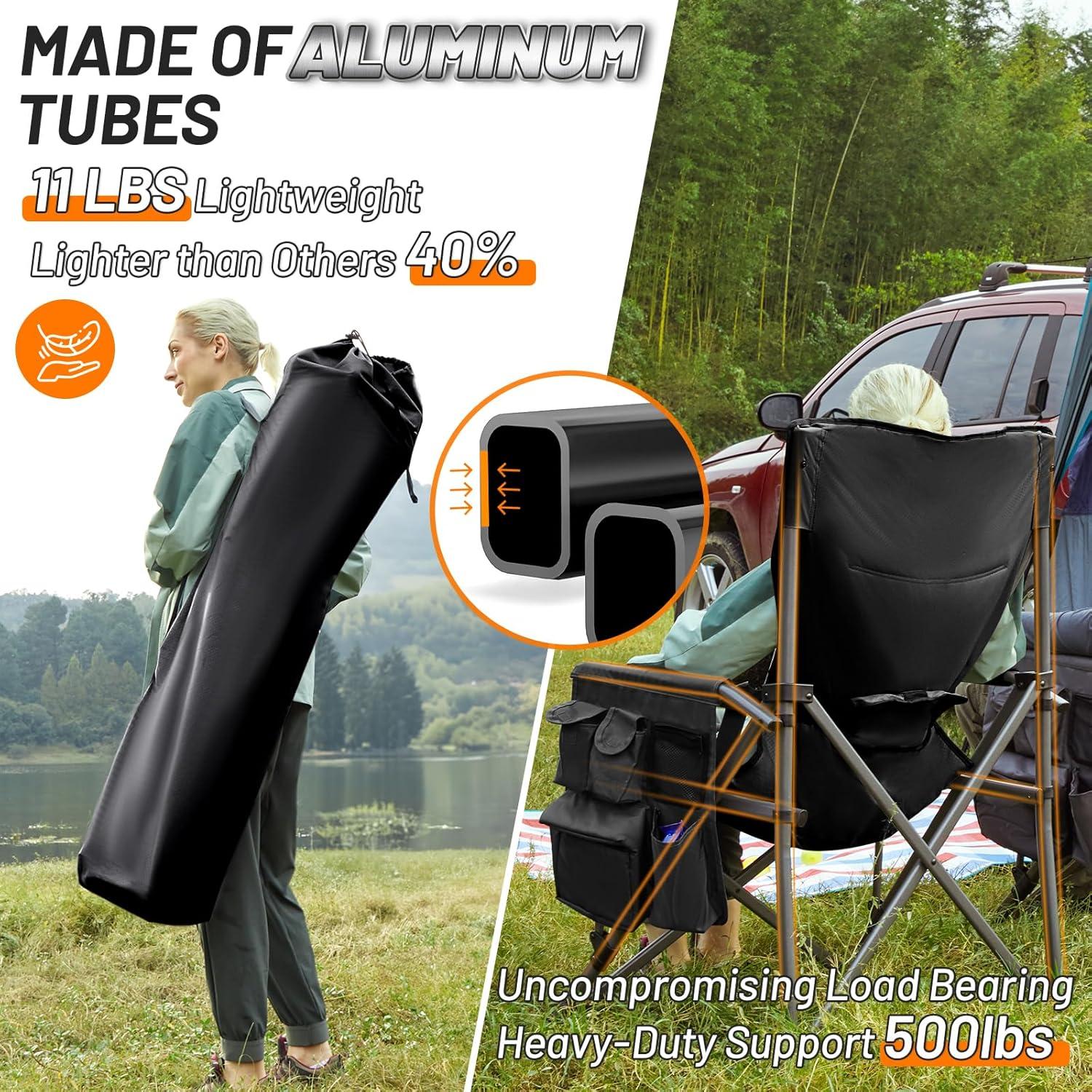 image:imageTimber Ridge Oversized Folding Camping Chair with Lumbar Support Adjustable High Back Heavy Duty for Adults Support up to 500lbs with Cup Holder Cooler Bag Side Pocket BlueAluminum Lumbar Support Black2 Set