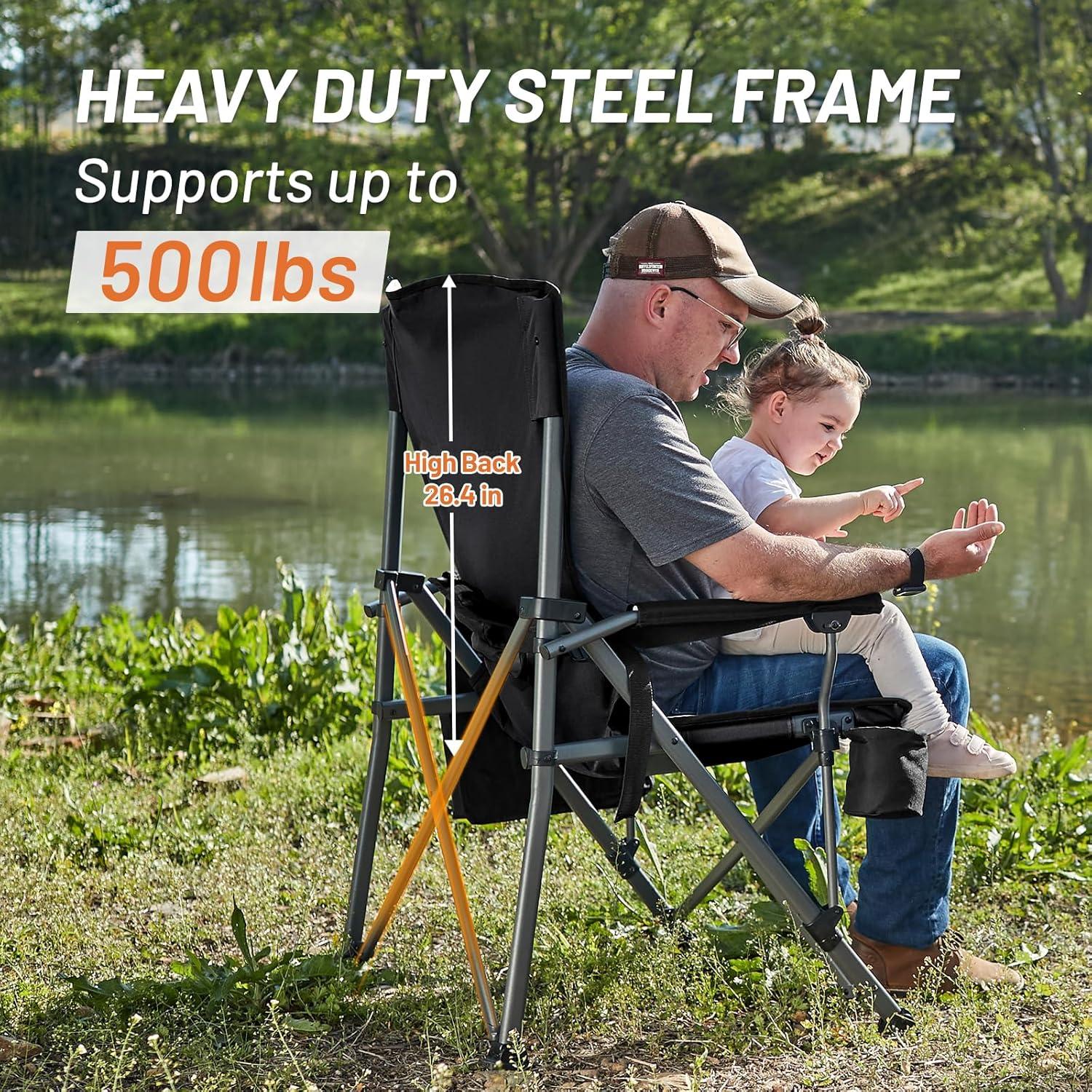 image:imageTimber Ridge Oversized Folding Camping Chair with Lumbar Support Adjustable High Back Heavy Duty for Adults Support up to 500lbs with Cup Holder Cooler Bag Side Pocket BlueAluminum Lumbar Support Black2 Set