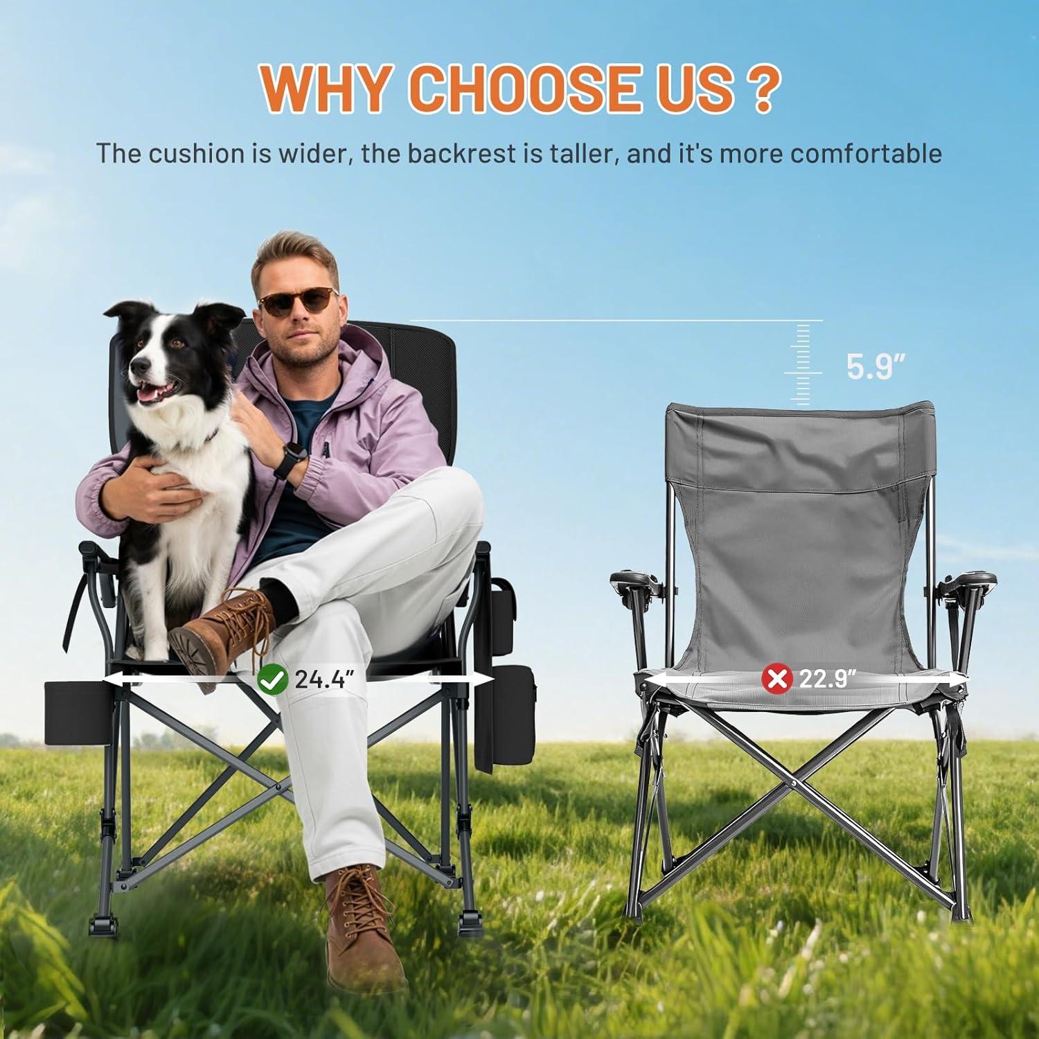 image:imageTimber Ridge Oversized Folding Camping Chair with Lumbar Support Adjustable High Back Heavy Duty for Adults Support up to 500lbs with Cup Holder Cooler Bag Side Pocket BlueAluminum Lumbar Support Black2 Set