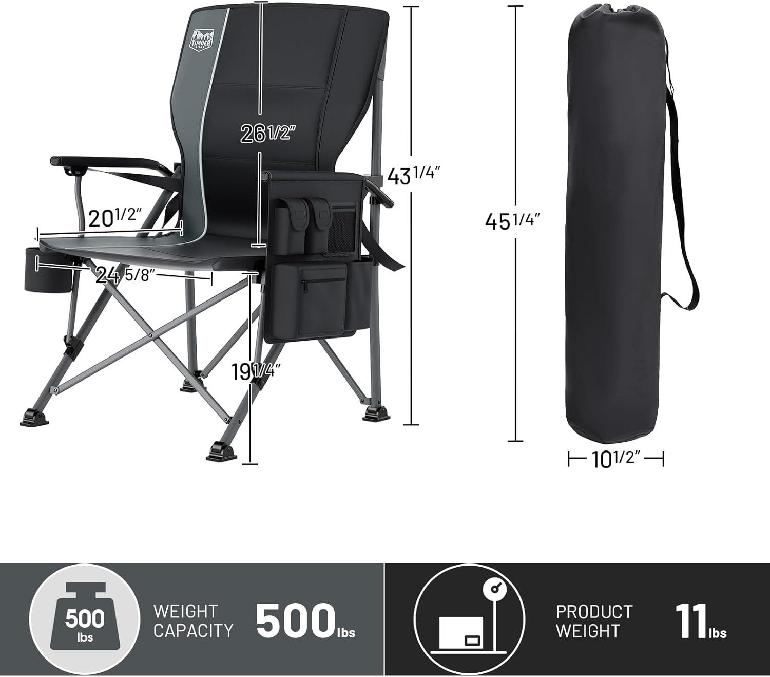 image:imageTimber Ridge Oversized Folding Camping Chair with Lumbar Support Adjustable High Back Heavy Duty for Adults Support up to 500lbs with Cup Holder Cooler Bag Side Pocket BlueAluminum Lumbar Support Black2 Set