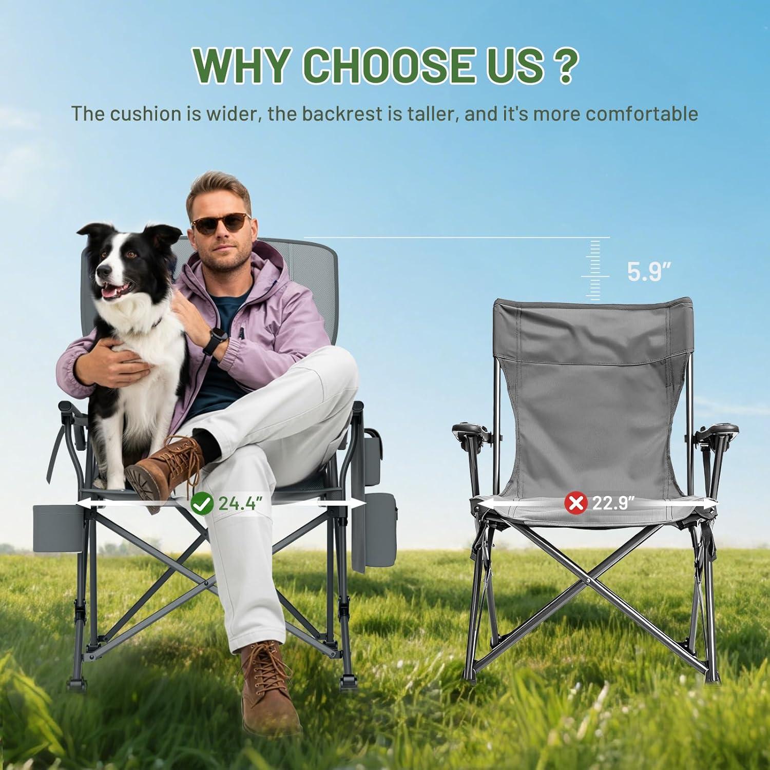 image:imageTimber Ridge Oversized Folding Camping Chair with Lumbar Support Adjustable High Back Heavy Duty for Adults Support up to 500lbs with Cup Holder Cooler Bag Side Pocket BlueLumbar Support Grey2 Set