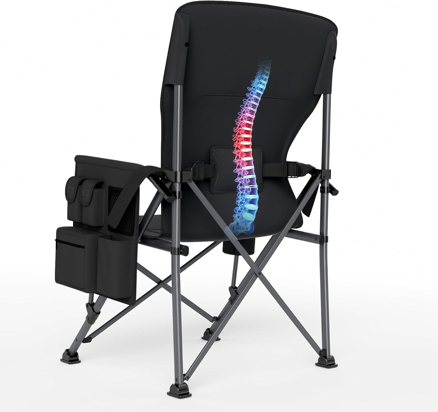 image:imageTimber Ridge Oversized Folding Camping Chair with Lumbar Support Adjustable High Back Heavy Duty for Adults Support up to 500lbs with Cup Holder Cooler Bag Side Pocket BlueAluminum Lumbar Support Black2 Set