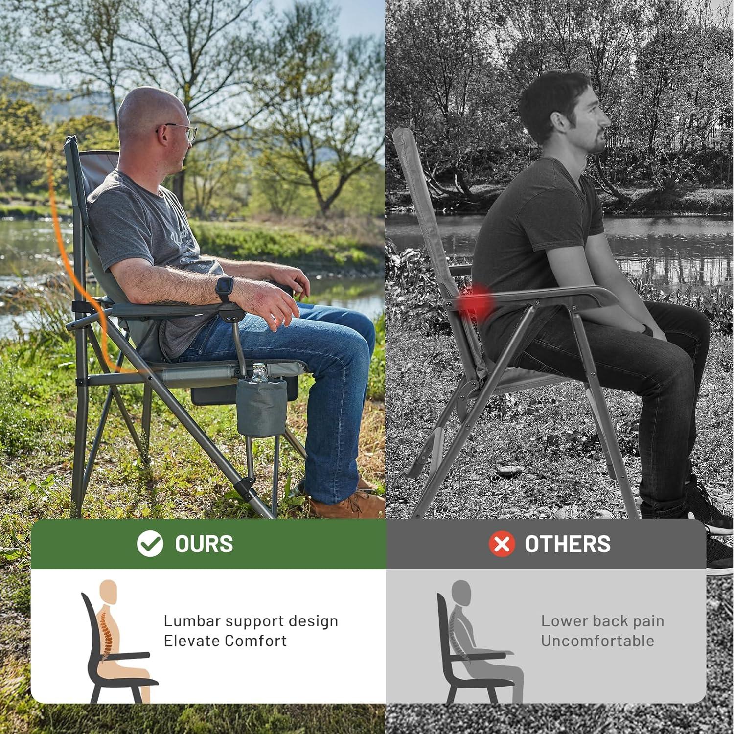 image:imageTimber Ridge Oversized Folding Camping Chair with Lumbar Support Adjustable High Back Heavy Duty for Adults Support up to 500lbs with Cup Holder Cooler Bag Side Pocket BlueLumbar Support Grey2 Set