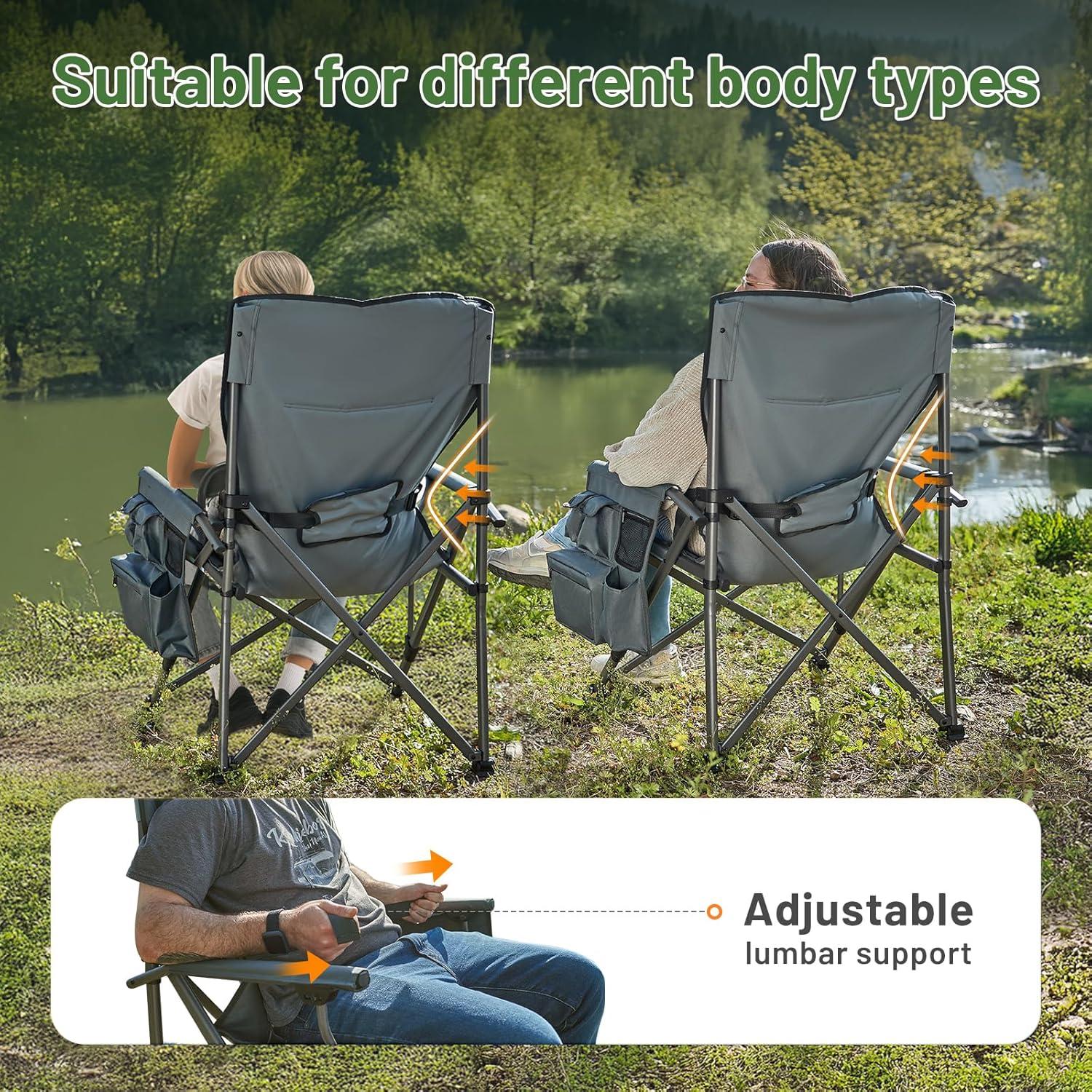image:imageTimber Ridge Oversized Folding Camping Chair with Lumbar Support Adjustable High Back Heavy Duty for Adults Support up to 500lbs with Cup Holder Cooler Bag Side Pocket BlueLumbar Support Grey2 Set