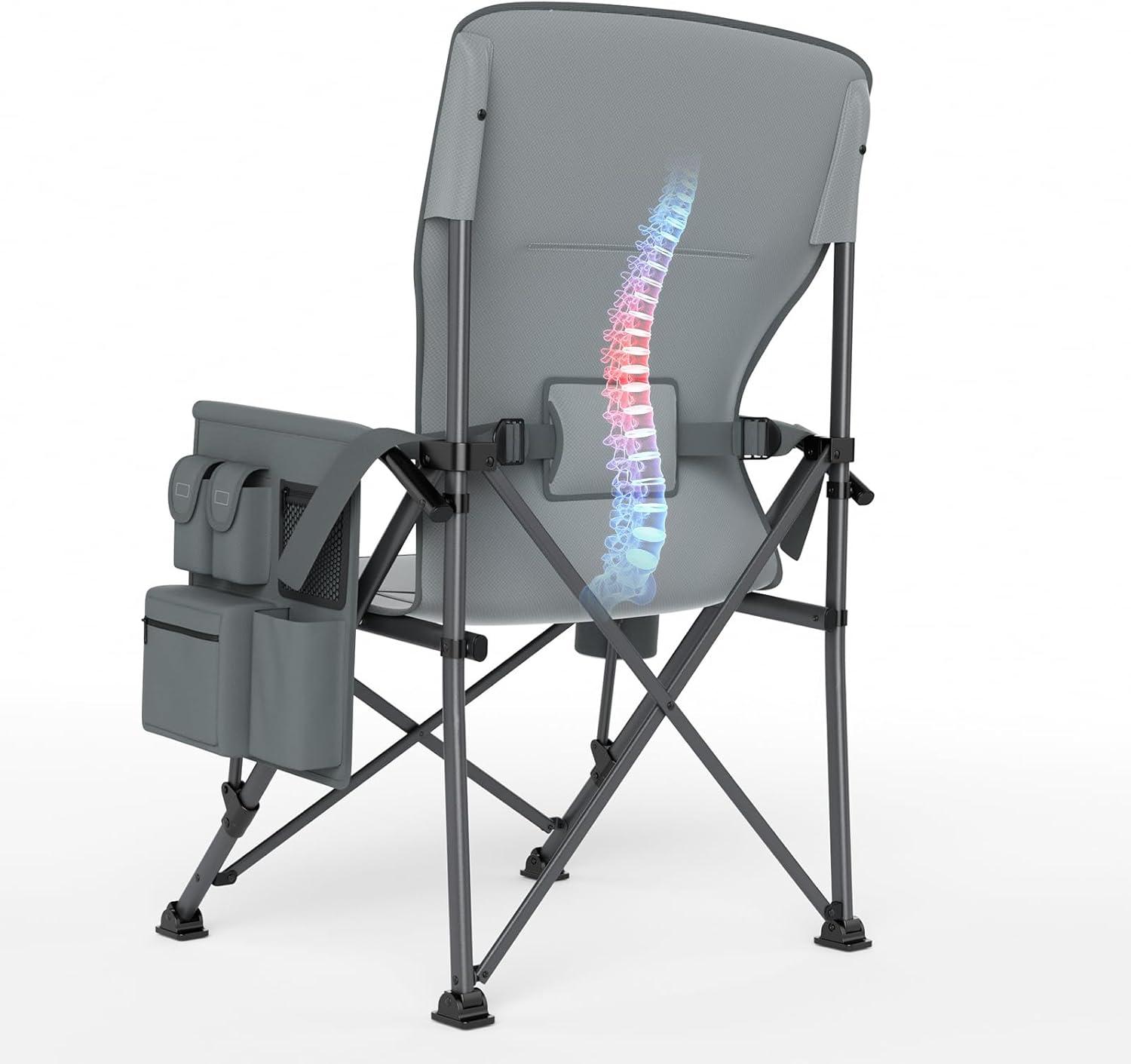 image:imageTimber Ridge Oversized Folding Camping Chair with Lumbar Support Adjustable High Back Heavy Duty for Adults Support up to 500lbs with Cup Holder Cooler Bag Side Pocket BlueLumbar Support Grey2 Set