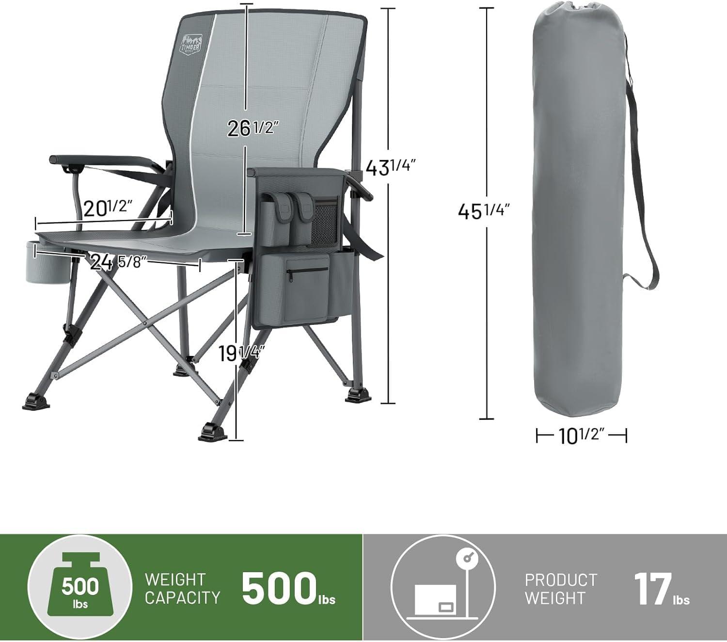 image:imageTimber Ridge Oversized Folding Camping Chair with Lumbar Support Adjustable High Back Heavy Duty for Adults Support up to 500lbs with Cup Holder Cooler Bag Side Pocket BlueLumbar Support Grey2 Set