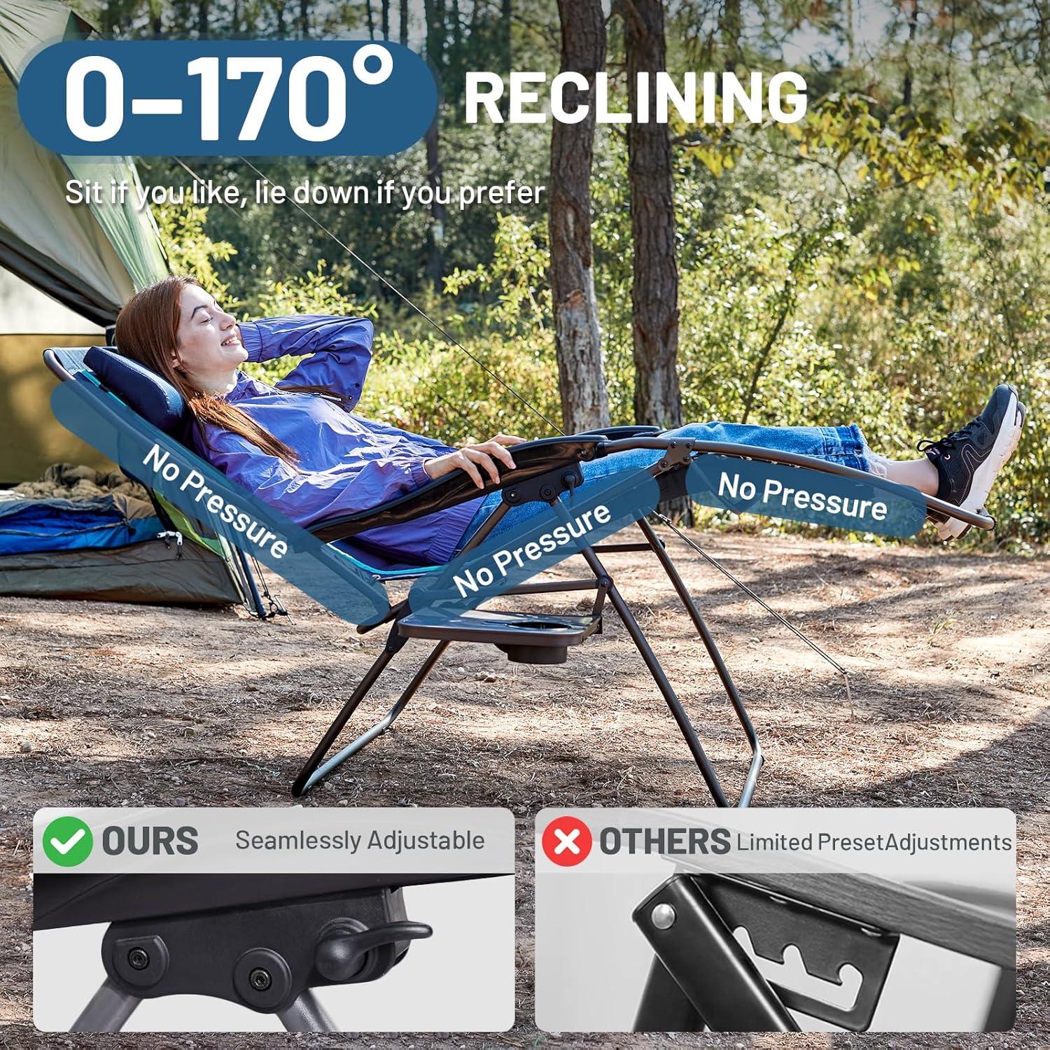 image:imageTimber Ridge Oversized Zero Gravity Chair 33In Wide XXL Zero Gravity Reclining Chair with Side Table Full Padded Lounge Chair for Outdoor Camping Patio Lawn Heavy Duty Supports 500lbs Grey1 PackBlue1 Pack